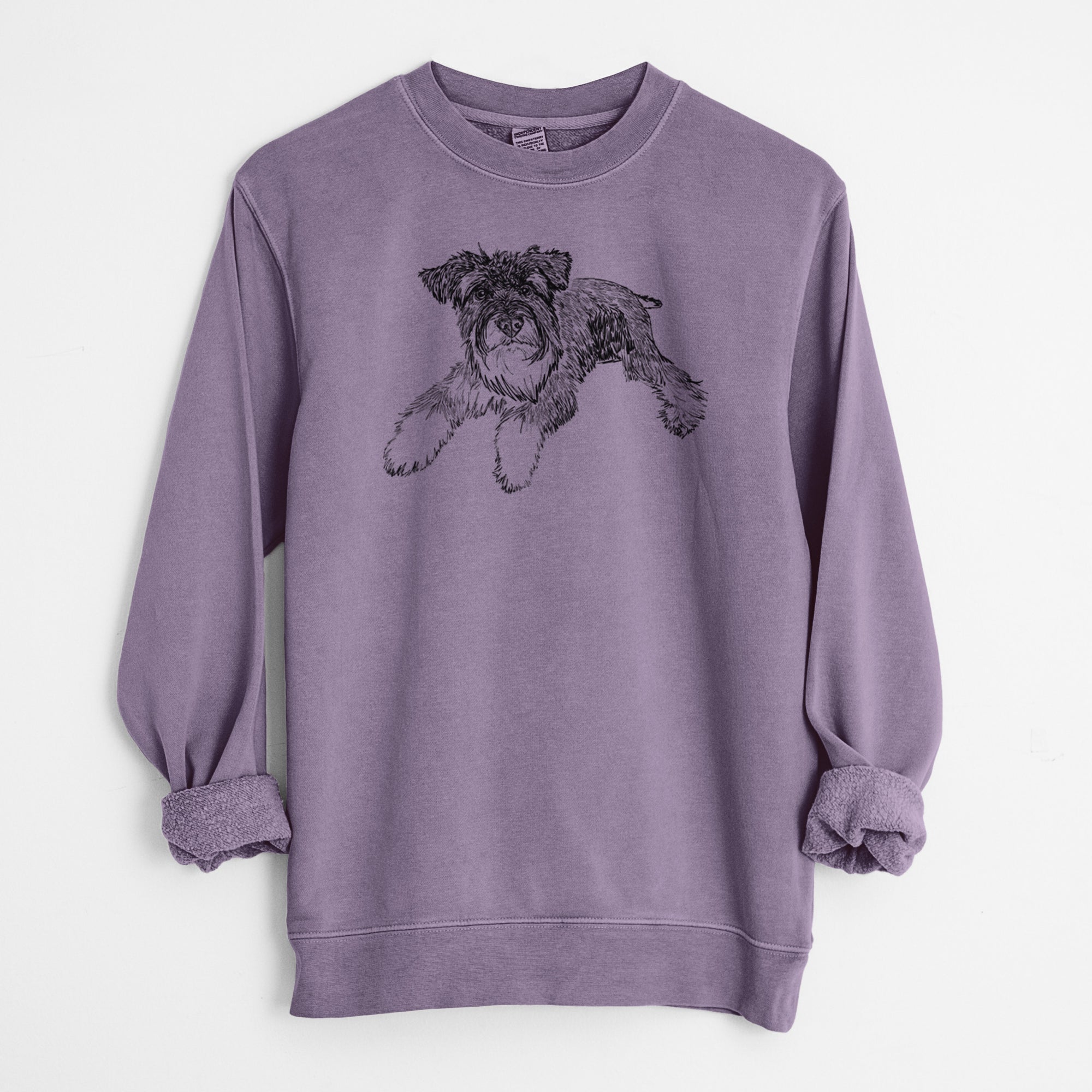 Doodled Bentley the Miniature Schnauzer - Unisex Pigment Dyed Crew Sweatshirt