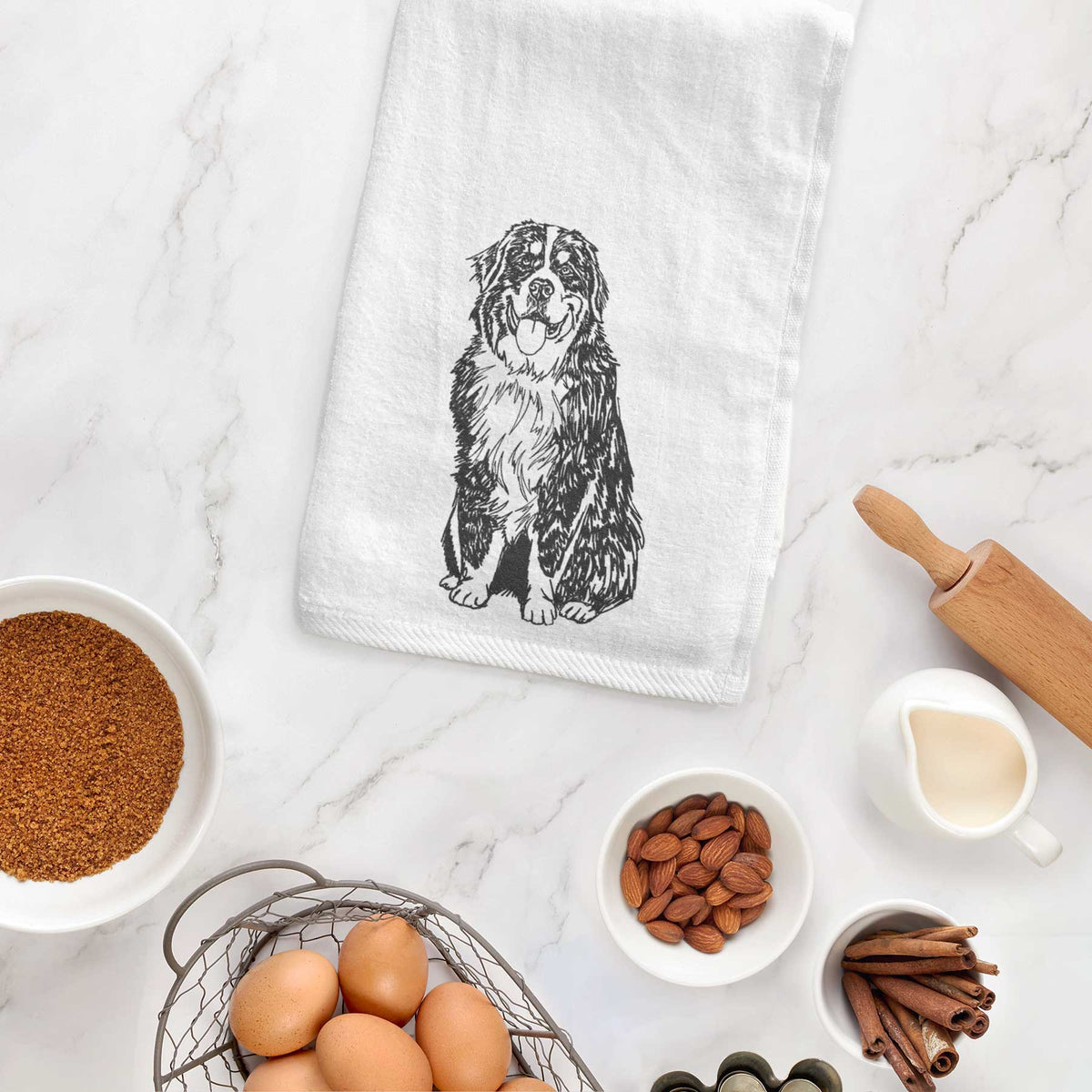 Doodled Bernese Mountain Dog Decorative Hand Towel