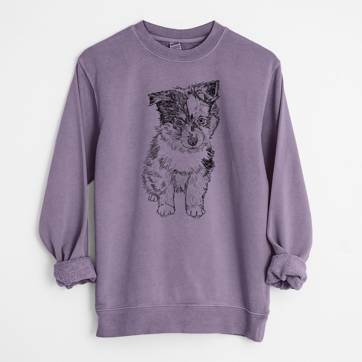 Doodled Bernie the Mini Aussie - Unisex Pigment Dyed Crew Sweatshirt