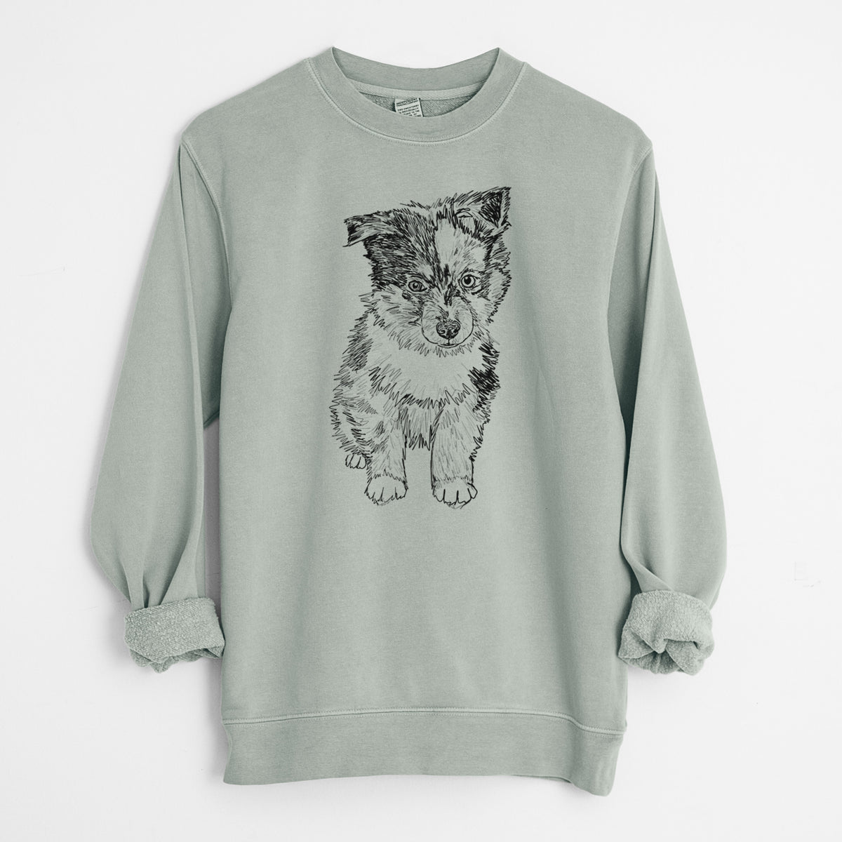 Doodled Bernie the Mini Aussie - Unisex Pigment Dyed Crew Sweatshirt