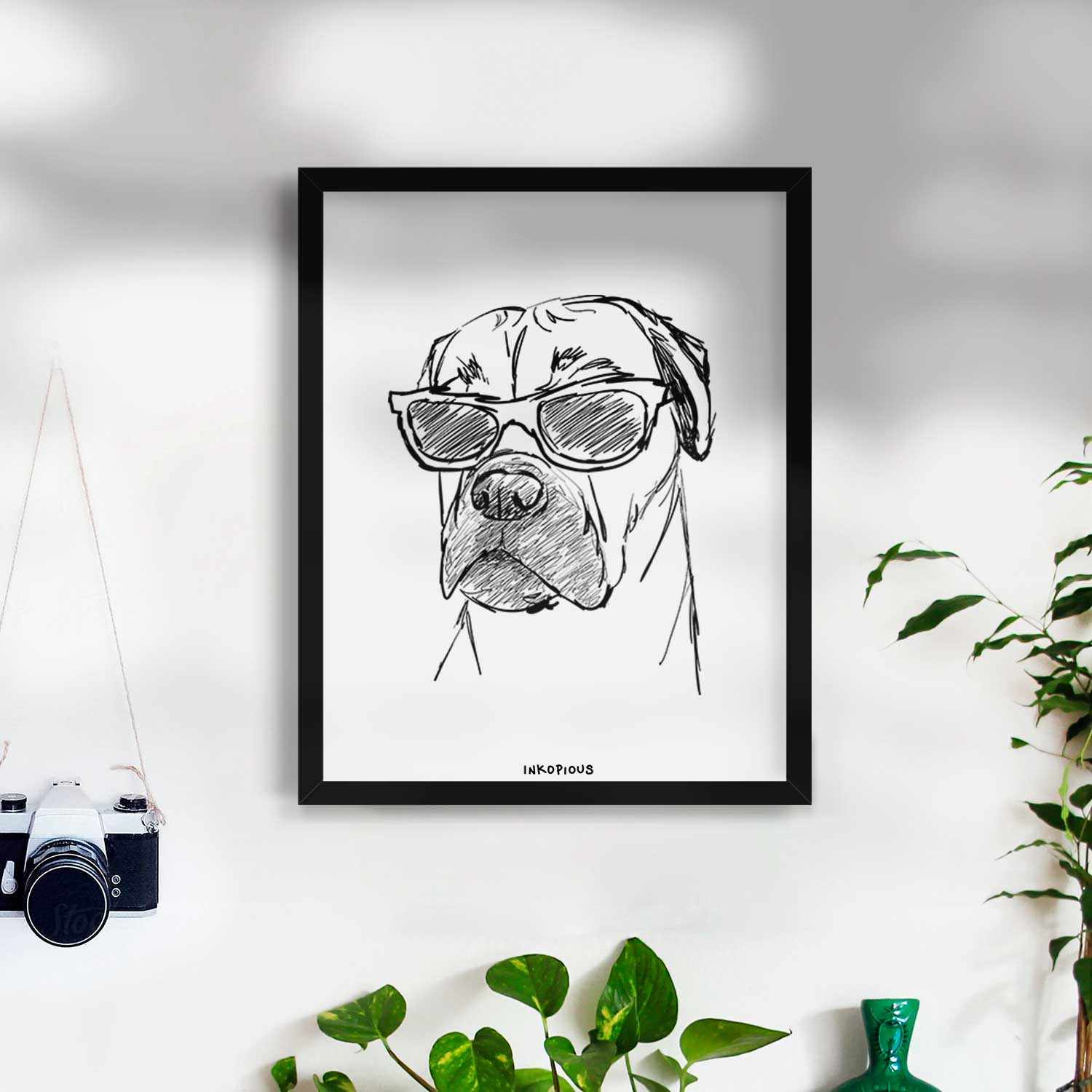 Doodled Bob the Boxer Mastiff Mix Art Print