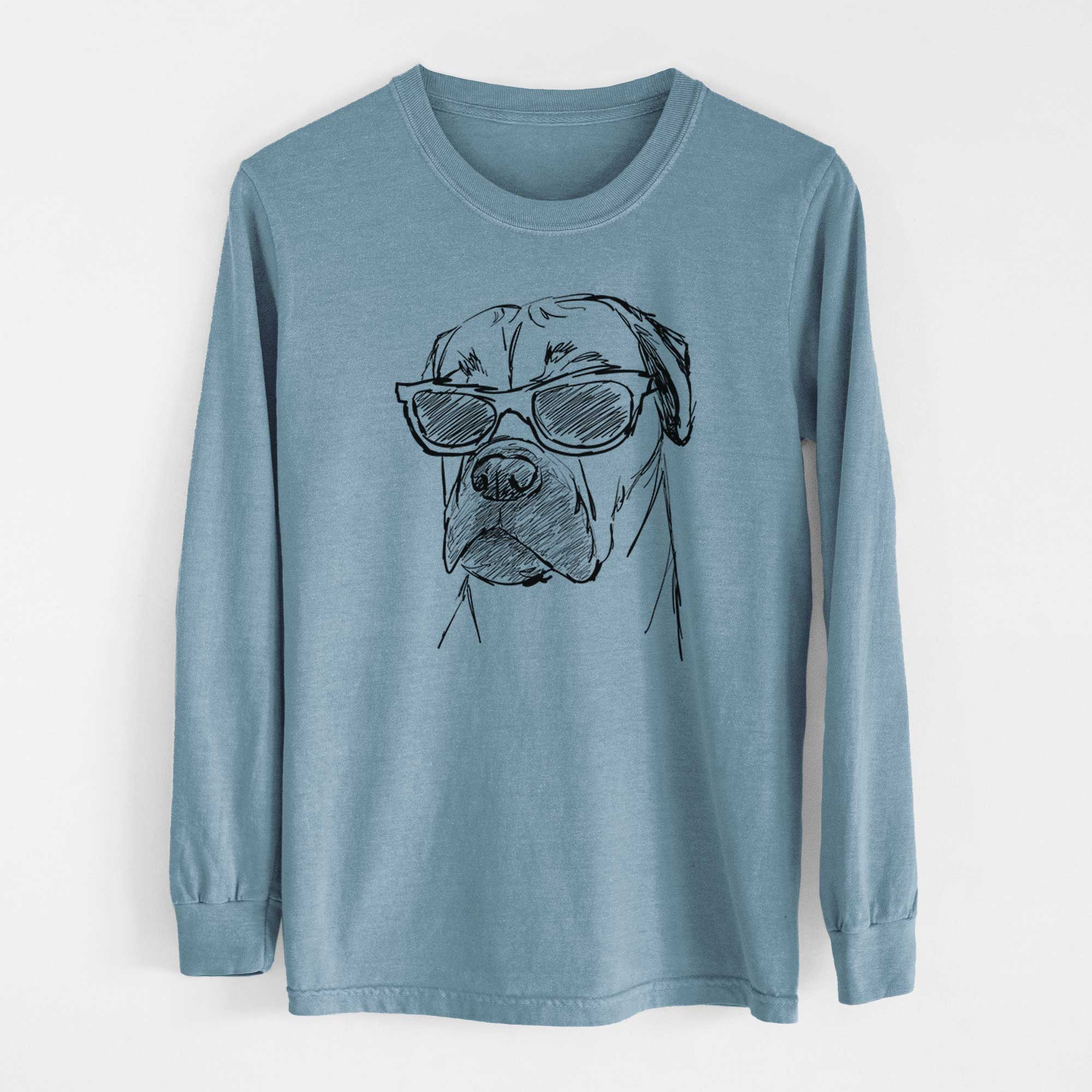 Doodled Bob the Boxer Mastiff Mix - Heavyweight 100% Cotton Long Sleeve