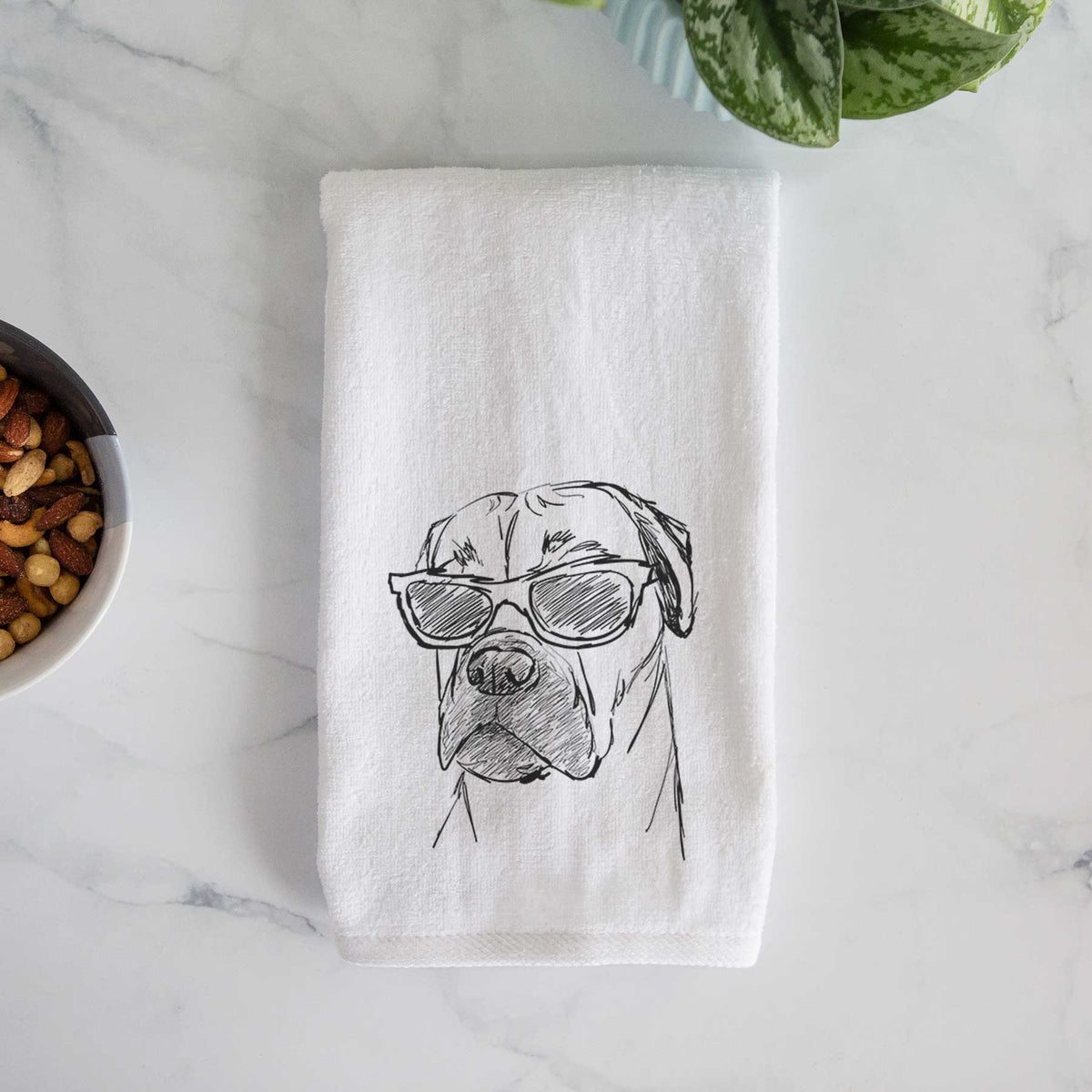 Doodled Bob the Boxer Mastiff Mix Decorative Hand Towel