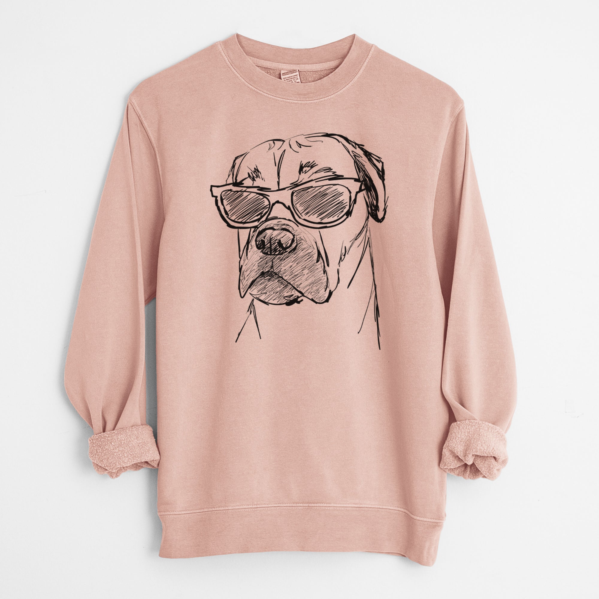 Doodled Bob the Boxer Mastiff Mix - Unisex Pigment Dyed Crew Sweatshirt