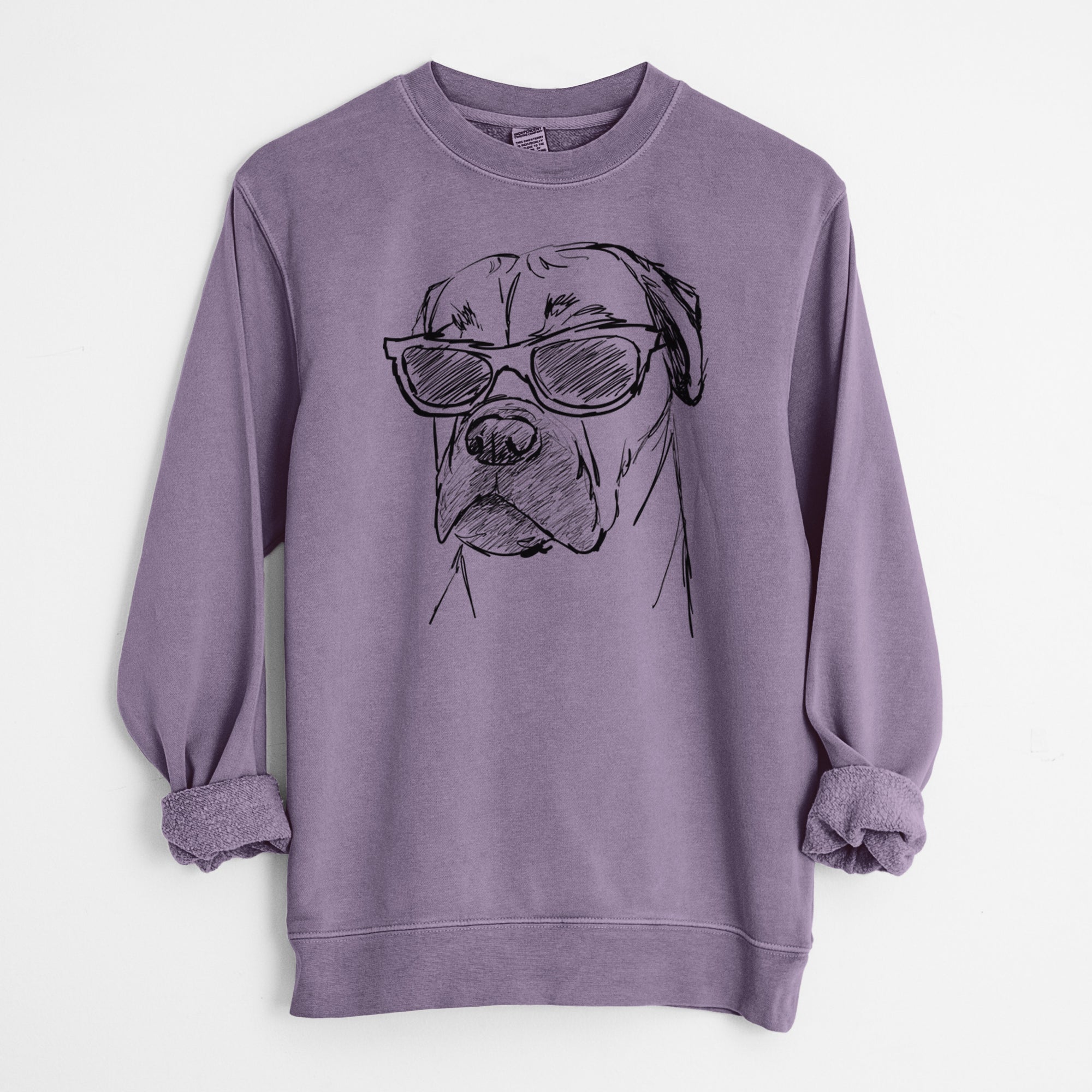 Doodled Bob the Boxer Mastiff Mix - Unisex Pigment Dyed Crew Sweatshirt