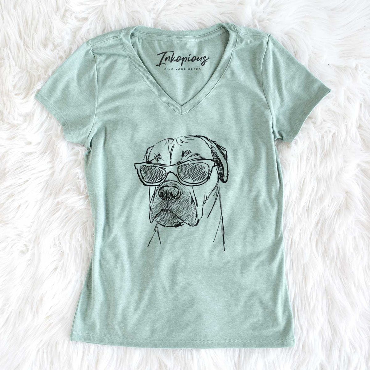 Doodled Bob the Boxer Mastiff Mix - Women&#39;s V-neck Shirt