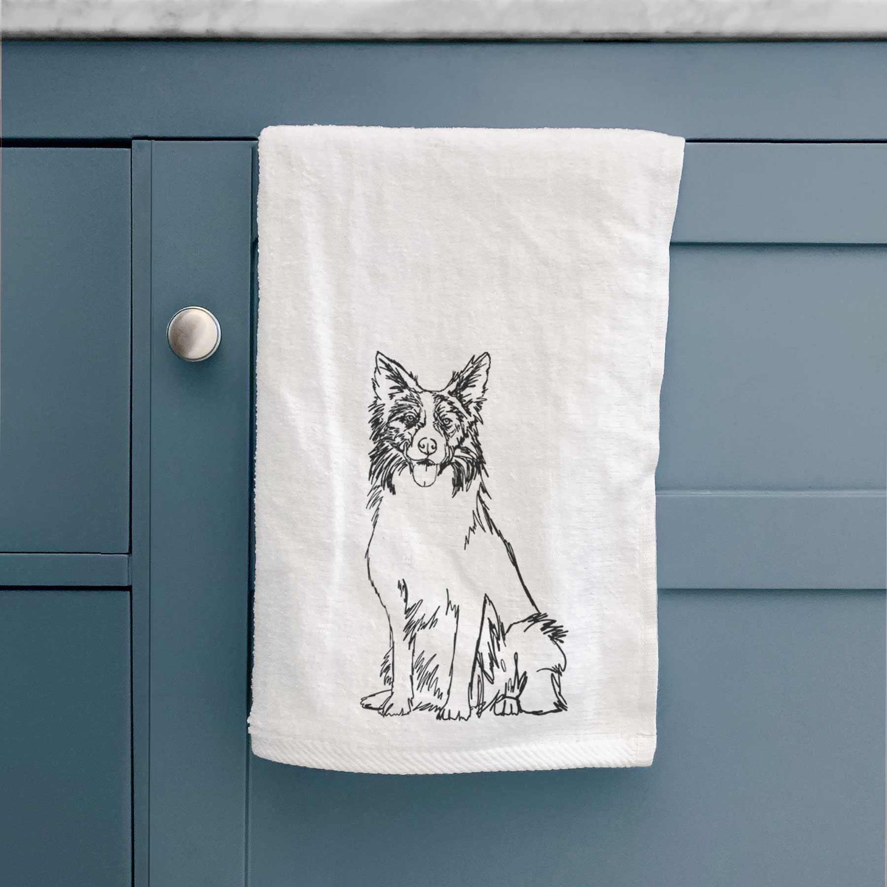 Doodled Border Collie Decorative Hand Towel