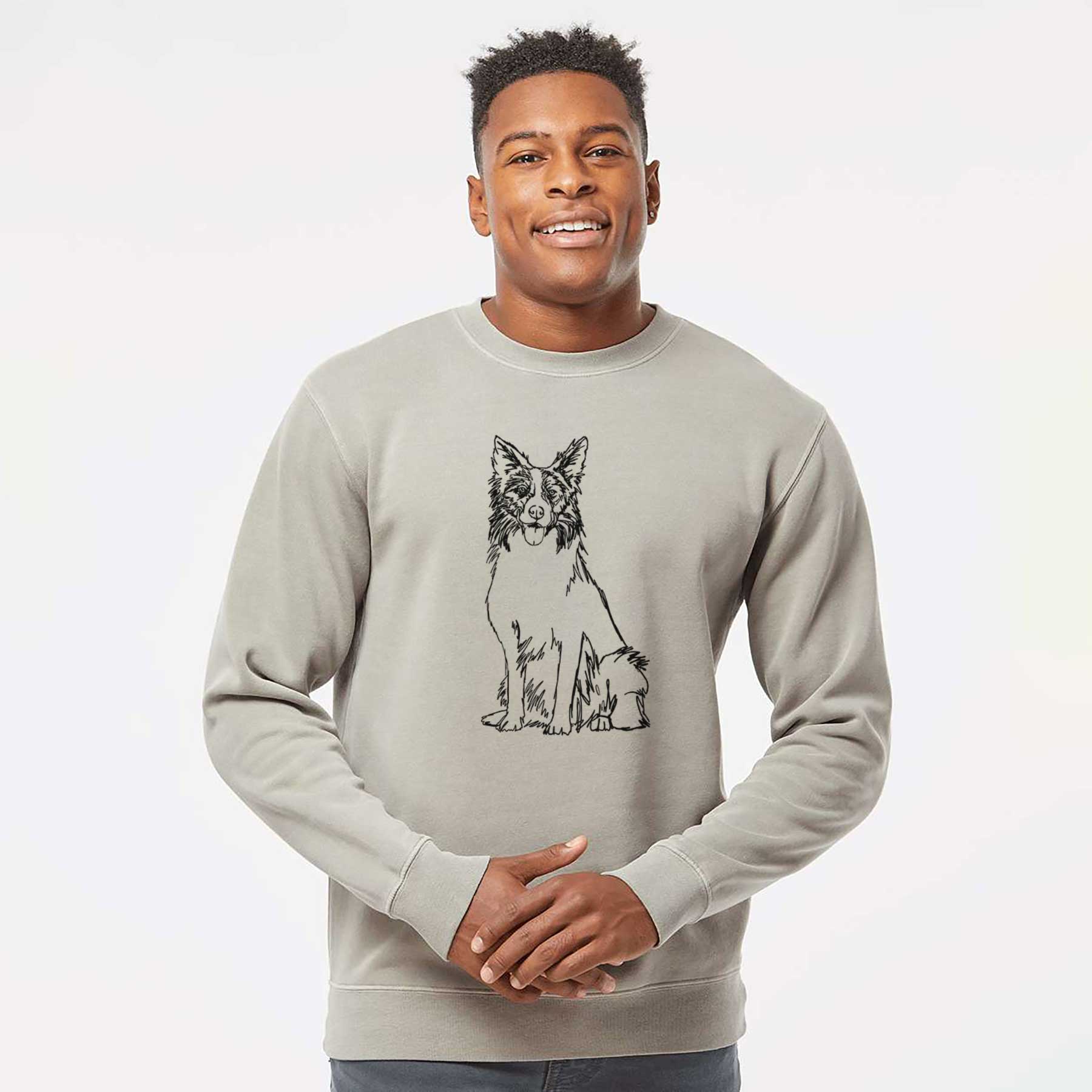 Doodled Border Collie the  - Unisex Pigment Dyed Crew Sweatshirt