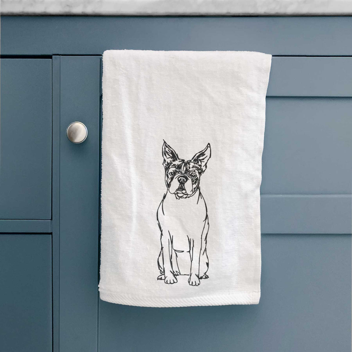 Doodled Boston Terrier Decorative Hand Towel