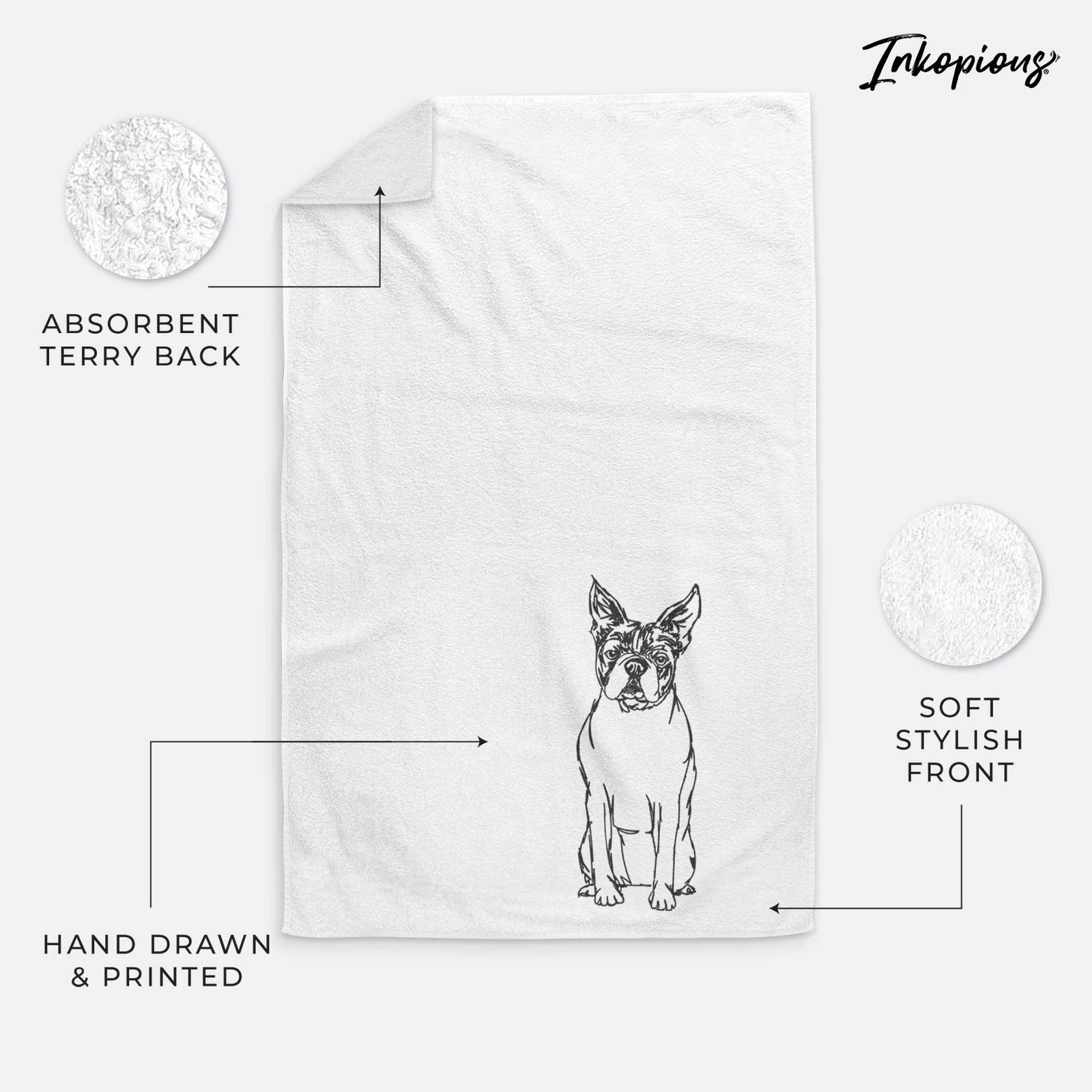 Doodled Boston Terrier Decorative Hand Towel