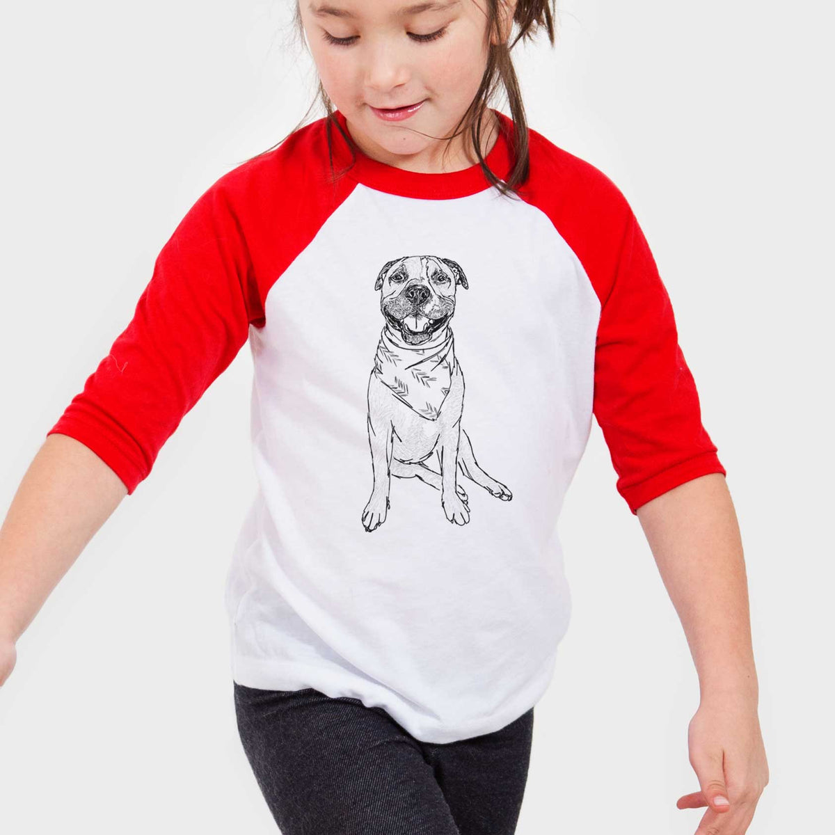 Doodled Buddy the American Staffordshire Terrier - Youth 3/4 Long Sleeve