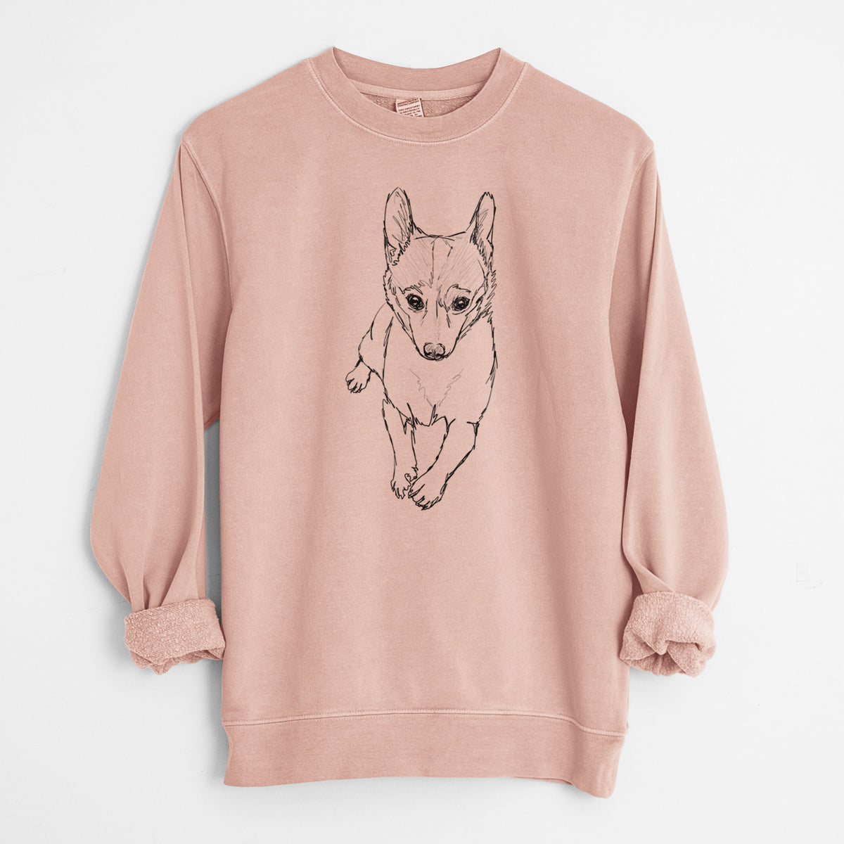Doodled Buddy the Fox Terrier Chihuahua - Unisex Pigment Dyed Crew Sweatshirt