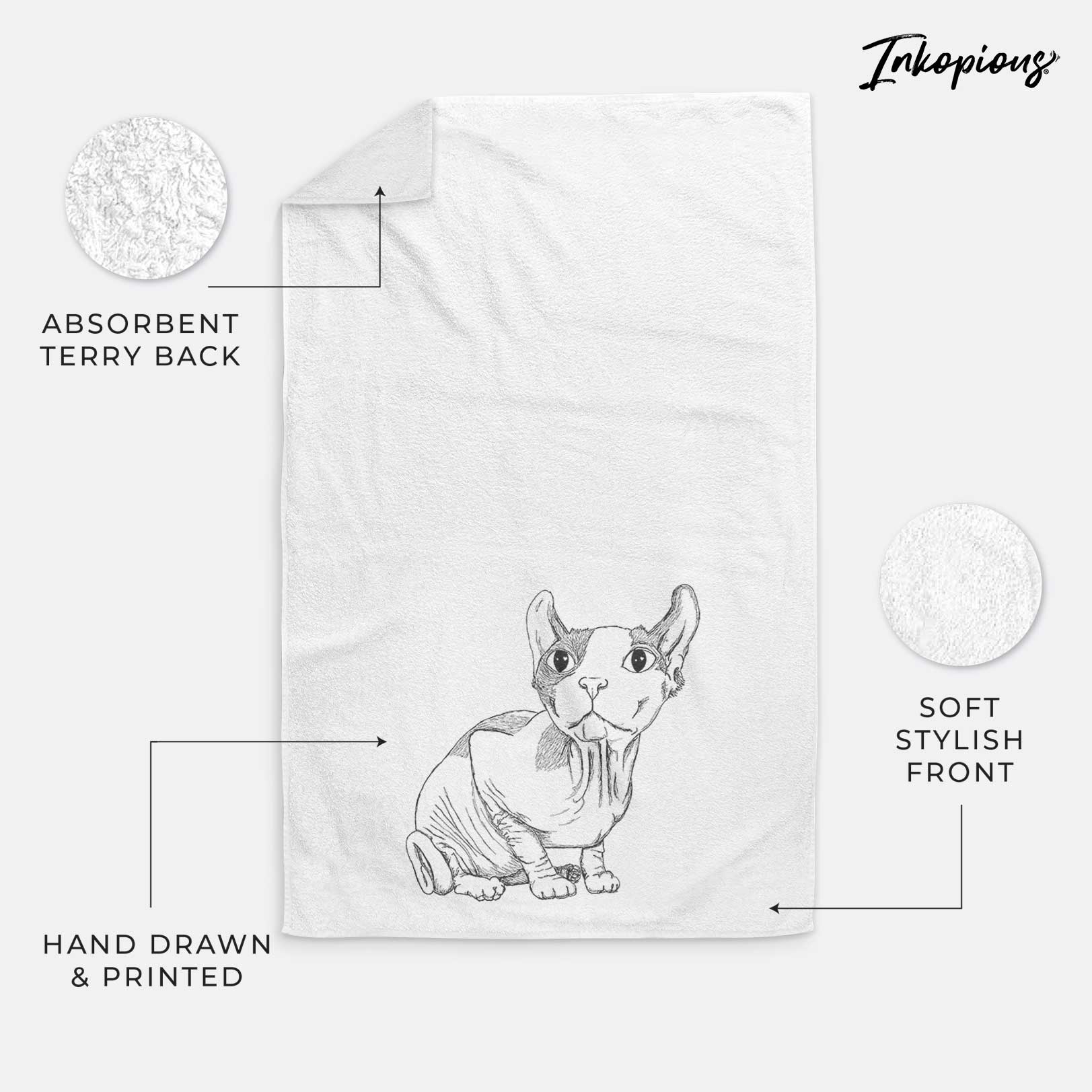 Doodled Bug the Sphynx Decorative Hand Towel