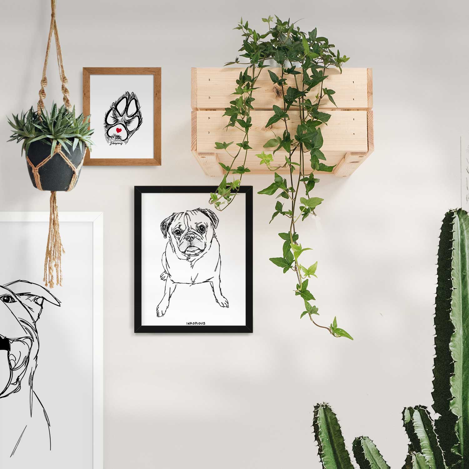 Doodled Bugsy the Pug Art Print