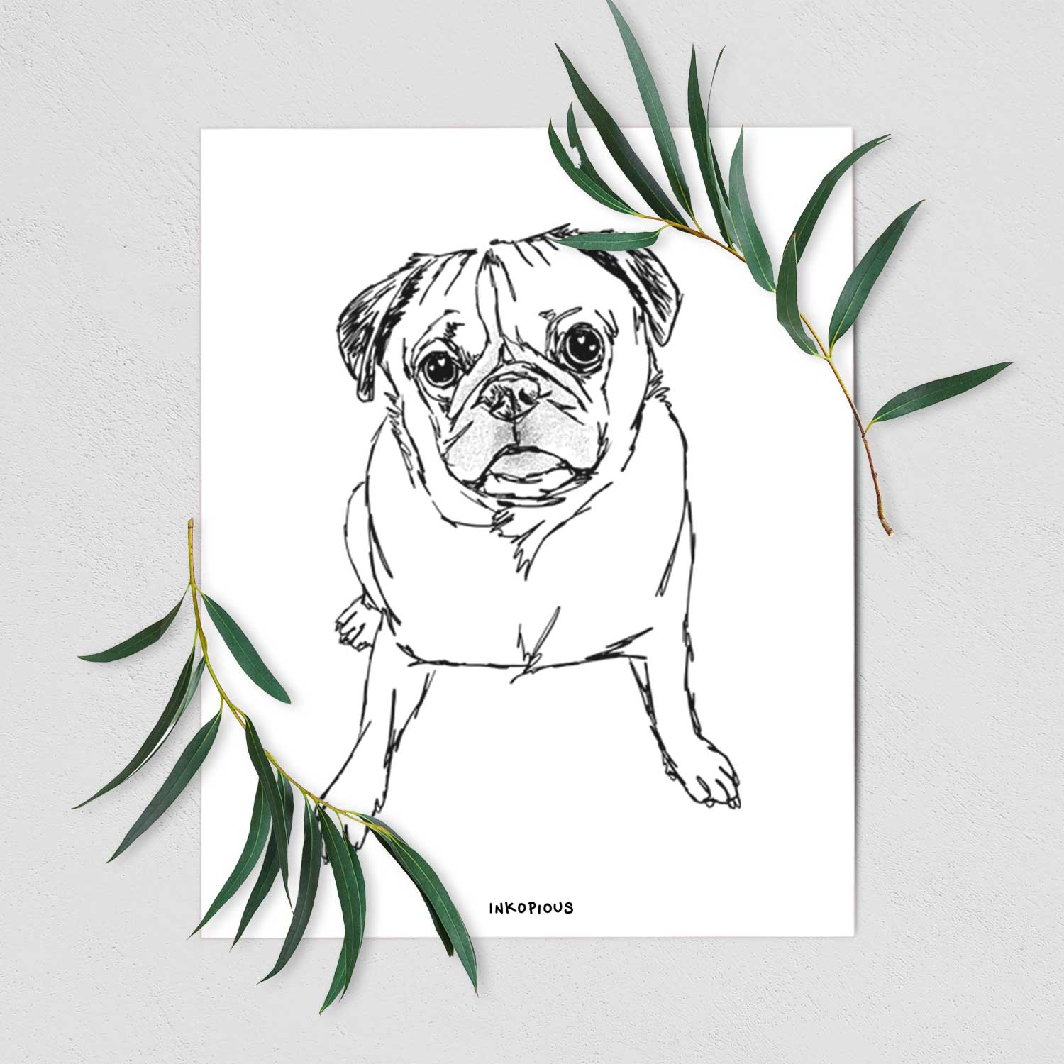 Doodled Bugsy the Pug Art Print