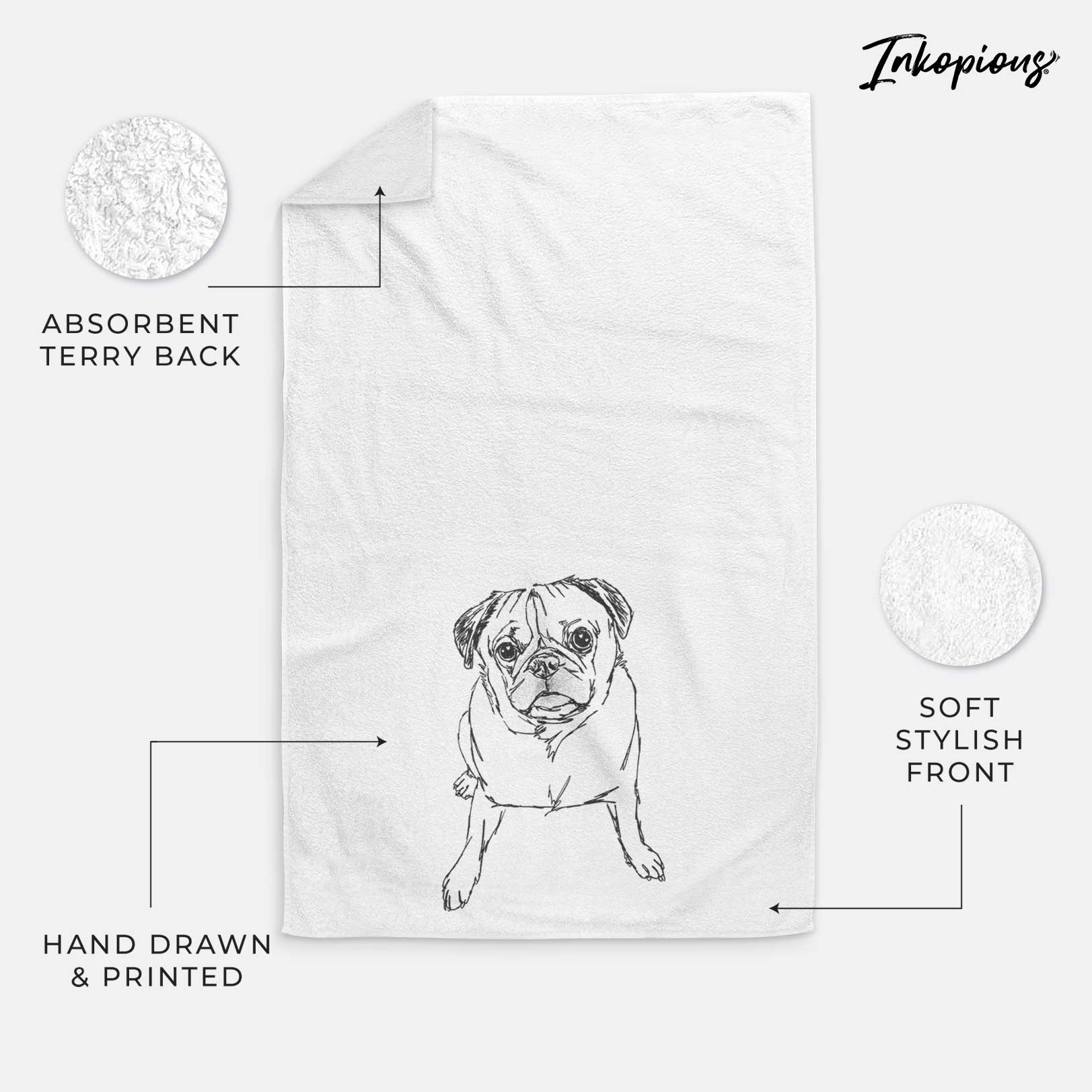 Doodled Bugsy the Pug Decorative Hand Towel