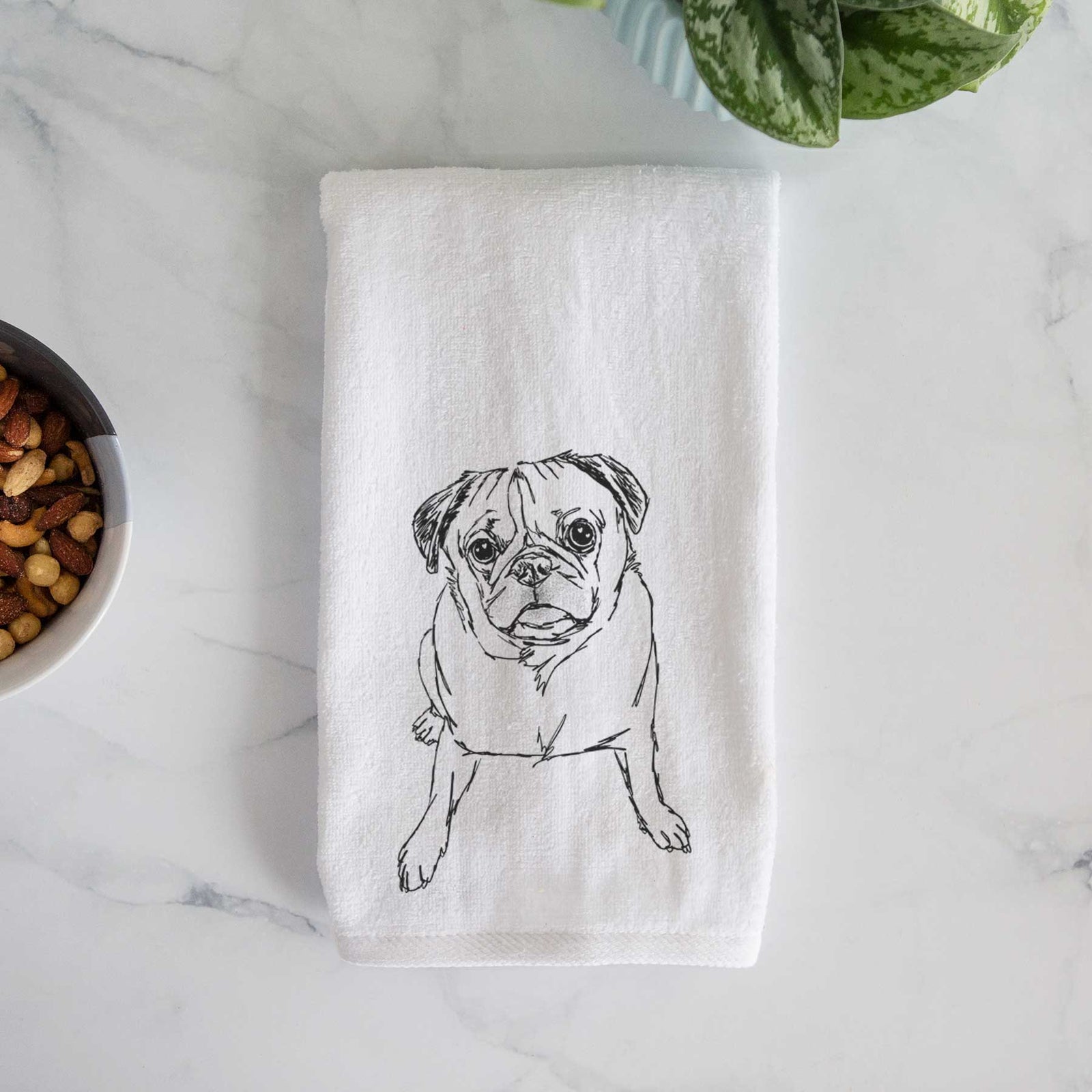 Doodled Bugsy the Pug Decorative Hand Towel