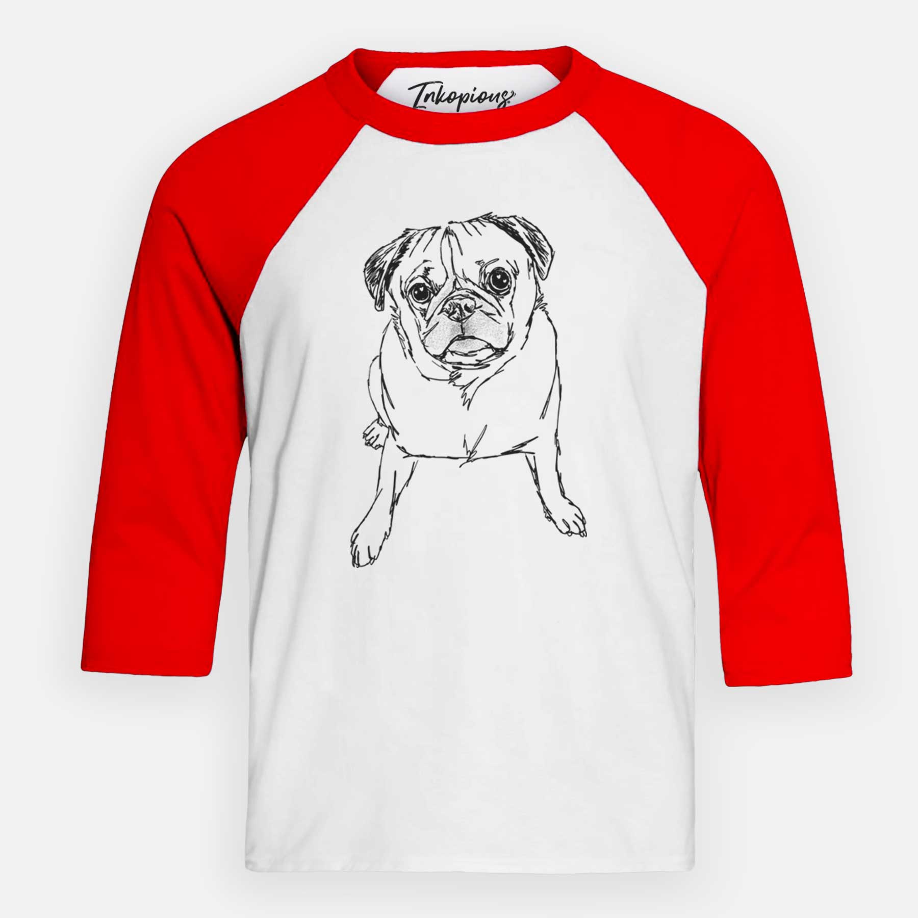 Doodled Bugsy the Pug - Youth 3/4 Long Sleeve