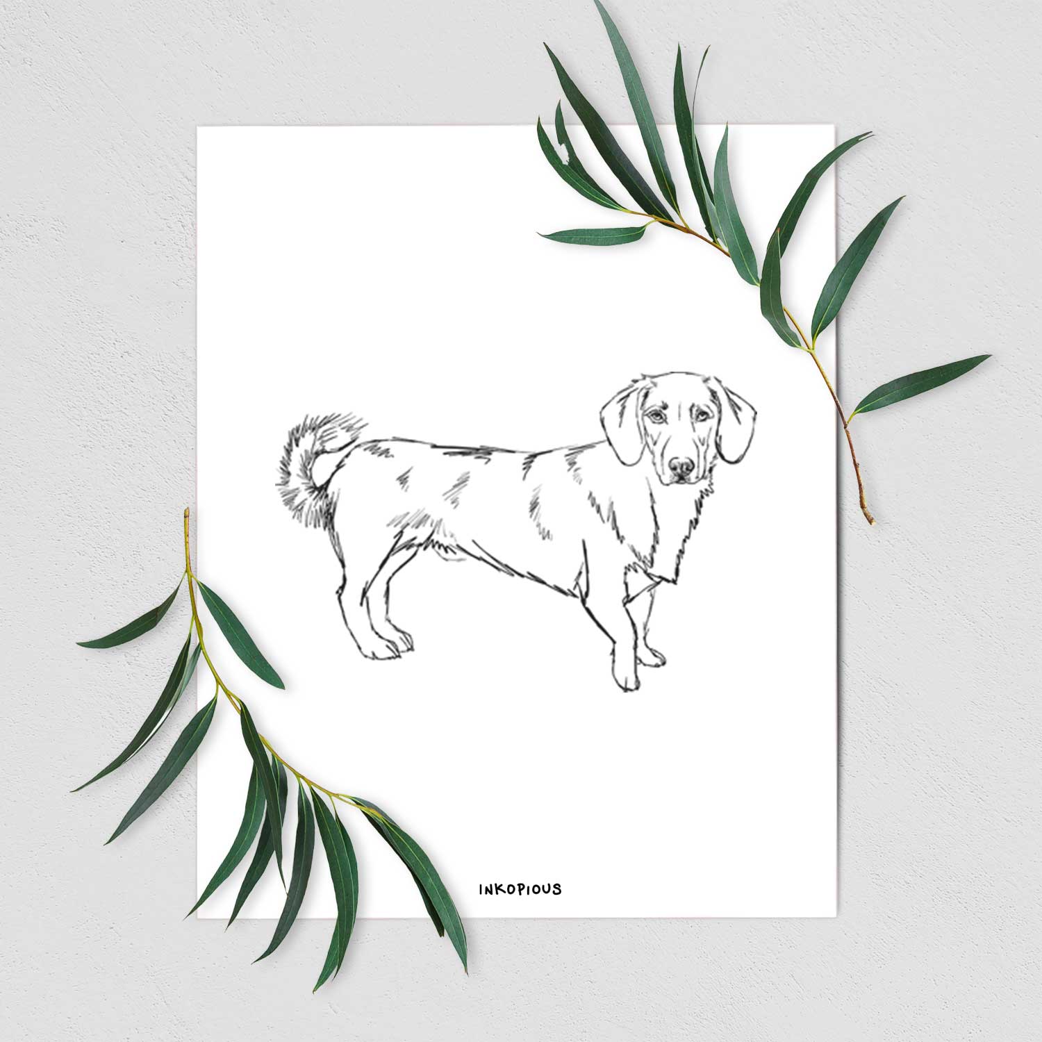 Doodled Buster the Basset Hound Mix Art Print