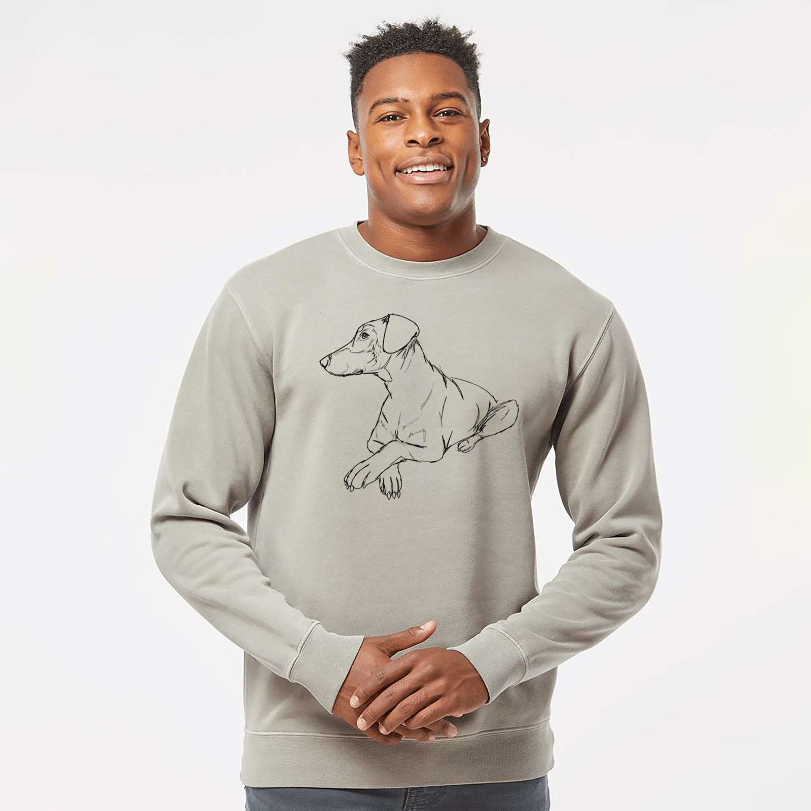 Doodled Caesar the Doberman Pinscher - Unisex Pigment Dyed Crew Sweatshirt