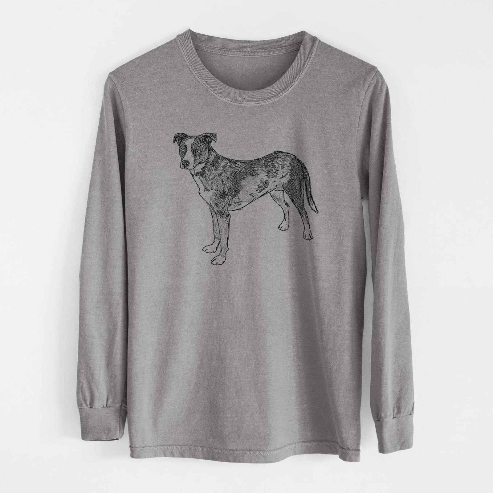 Doodled Carolina the Catahoula Cattle Dog Mix - Heavyweight 100% Cotton Long Sleeve