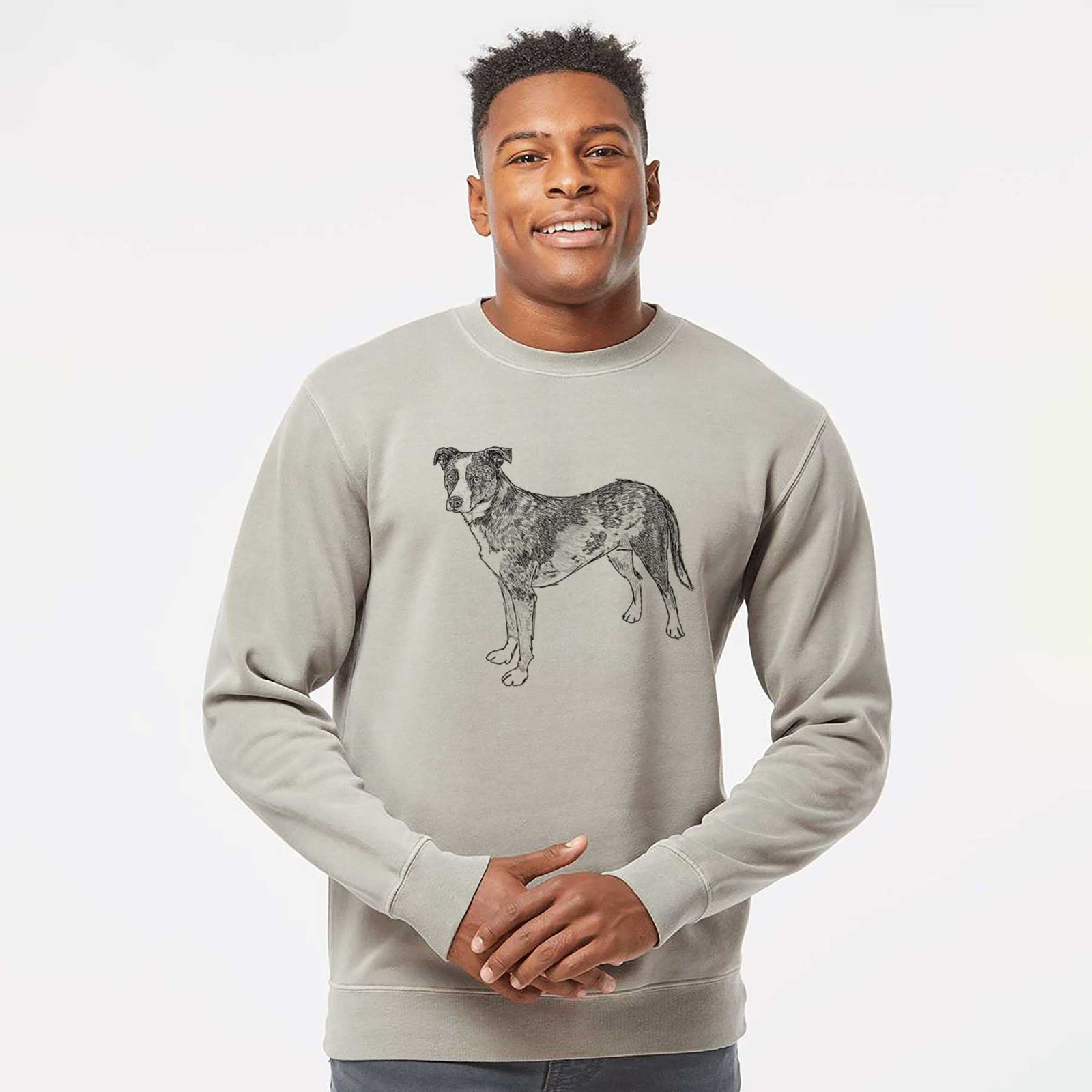 Doodled Carolina the Catahoula Cattle Dog Mix - Unisex Pigment Dyed Crew Sweatshirt