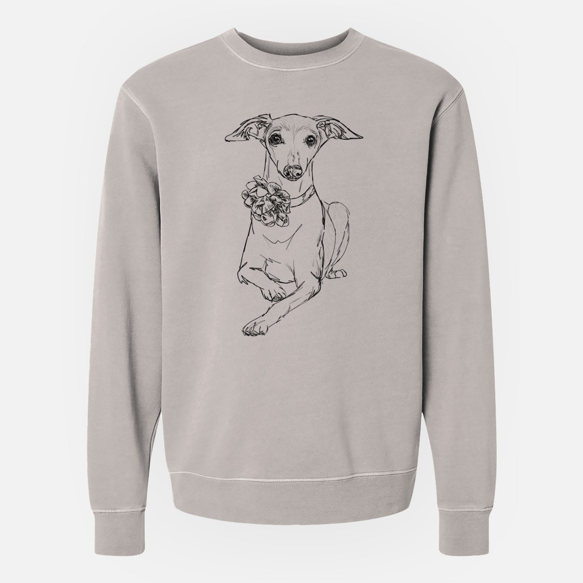 Doodled Cashie the Italian Greyhound - Unisex Pigment Dyed Crew Sweatshirt
