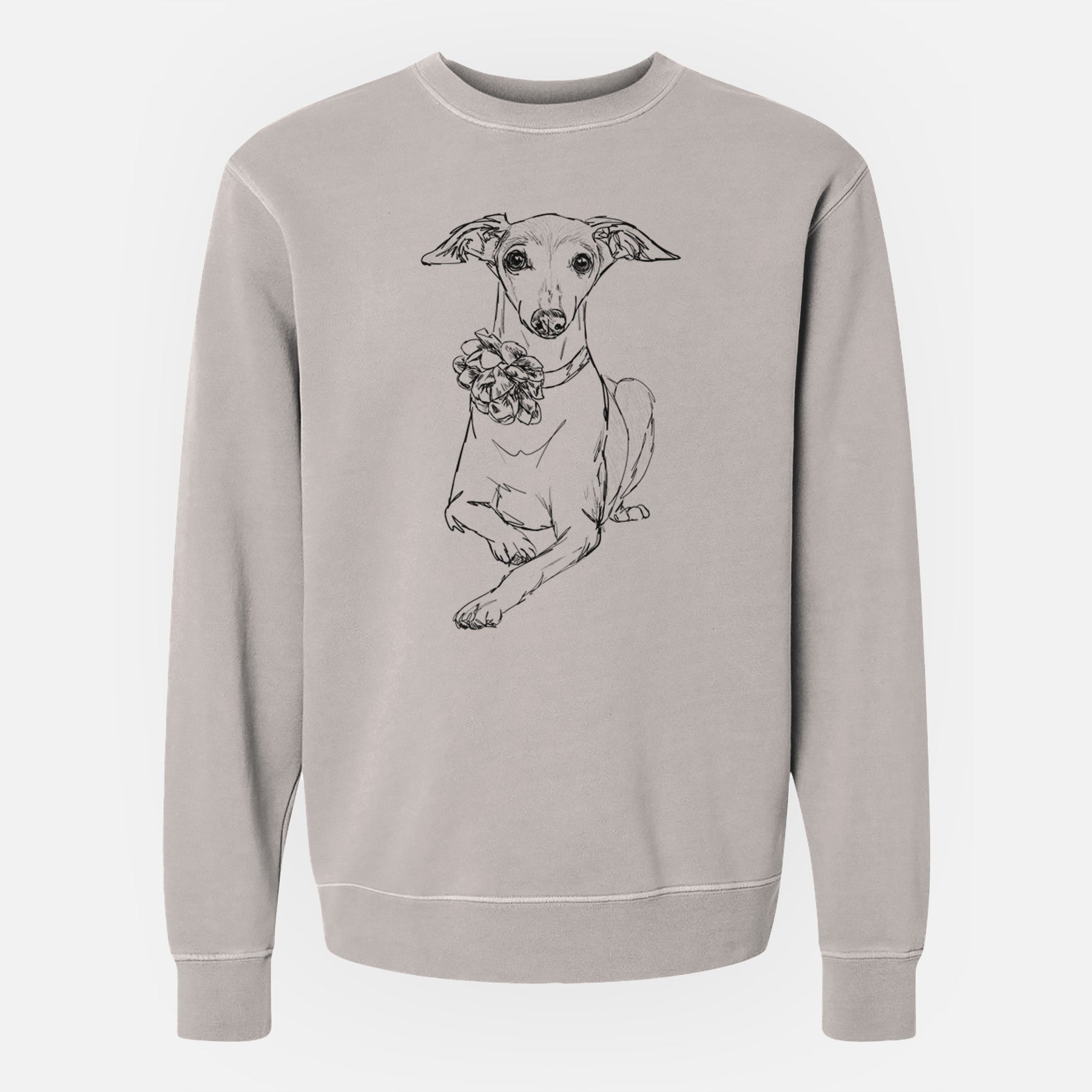 Doodled Cashie the Italian Greyhound - Unisex Pigment Dyed Crew Sweatshirt