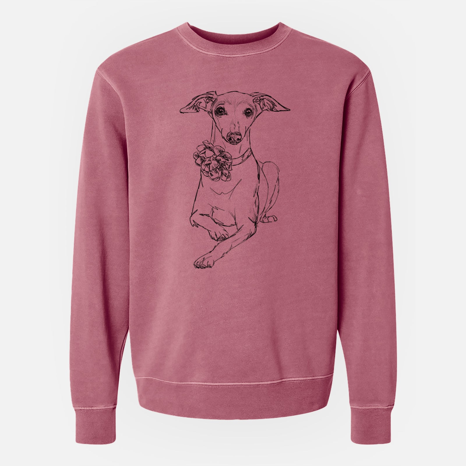 Doodled Cashie the Italian Greyhound - Unisex Pigment Dyed Crew Sweatshirt