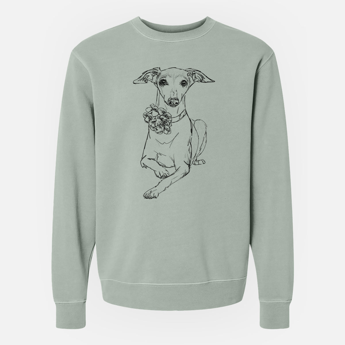 Doodled Cashie the Italian Greyhound - Unisex Pigment Dyed Crew Sweatshirt