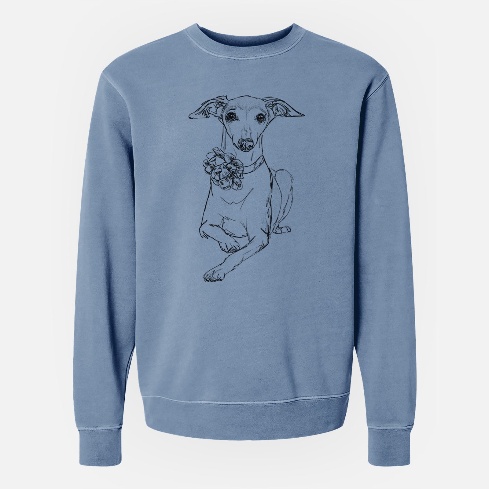 Doodled Cashie the Italian Greyhound - Unisex Pigment Dyed Crew Sweatshirt