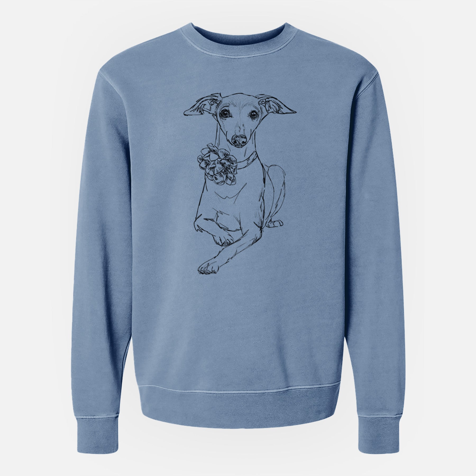 Doodled Cashie the Italian Greyhound - Unisex Pigment Dyed Crew Sweatshirt
