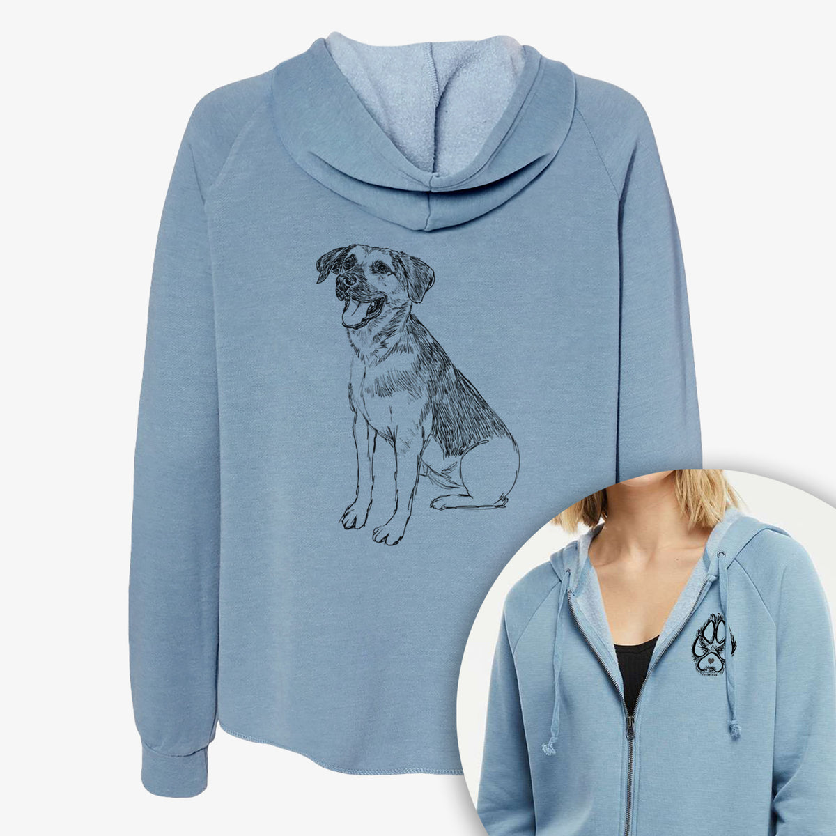 Doodled Caymus the Shepherd Mix - Women's Cali Wave Zip-Up Sweatshirt