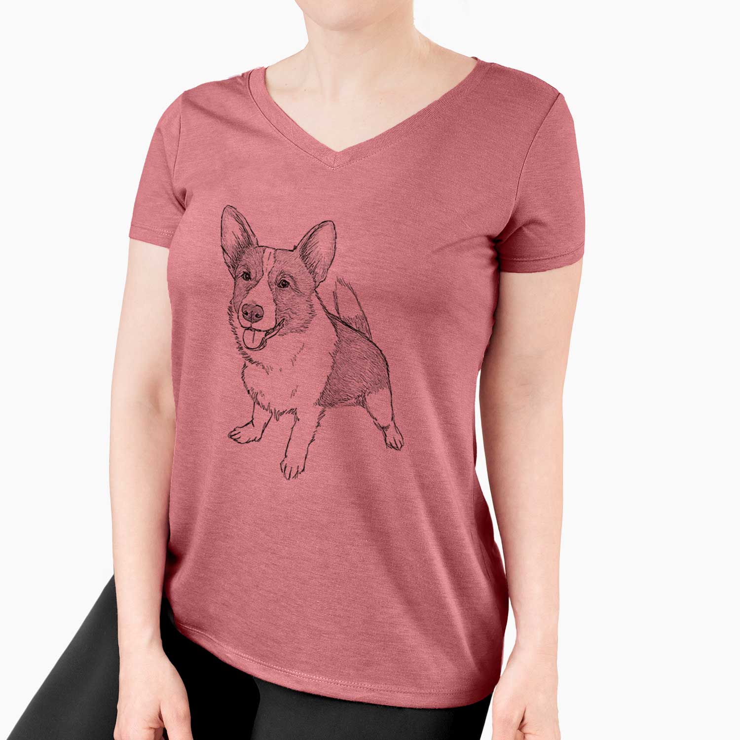 Doodled Chapito the Corgi - Women's V-neck Shirt