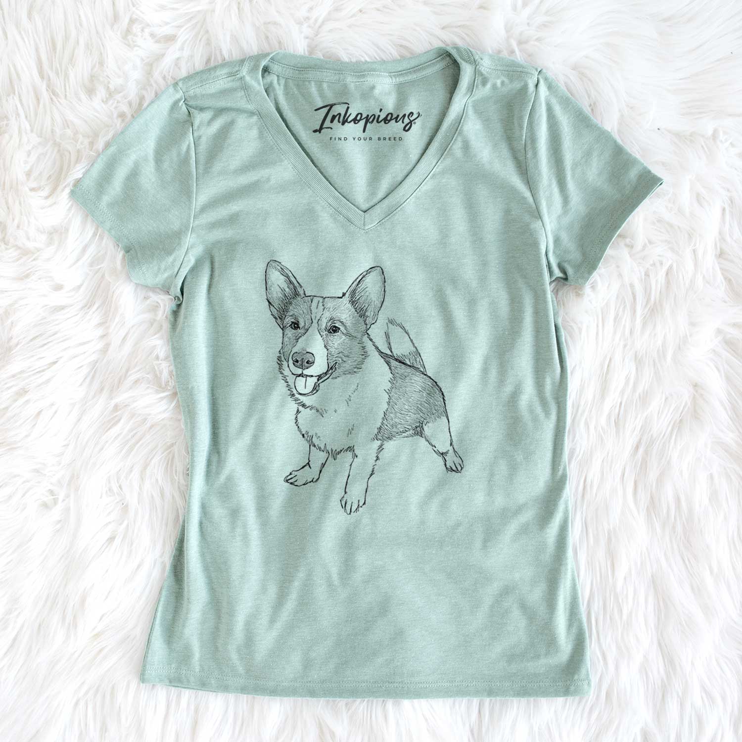 Doodled Chapito the Corgi - Women's V-neck Shirt