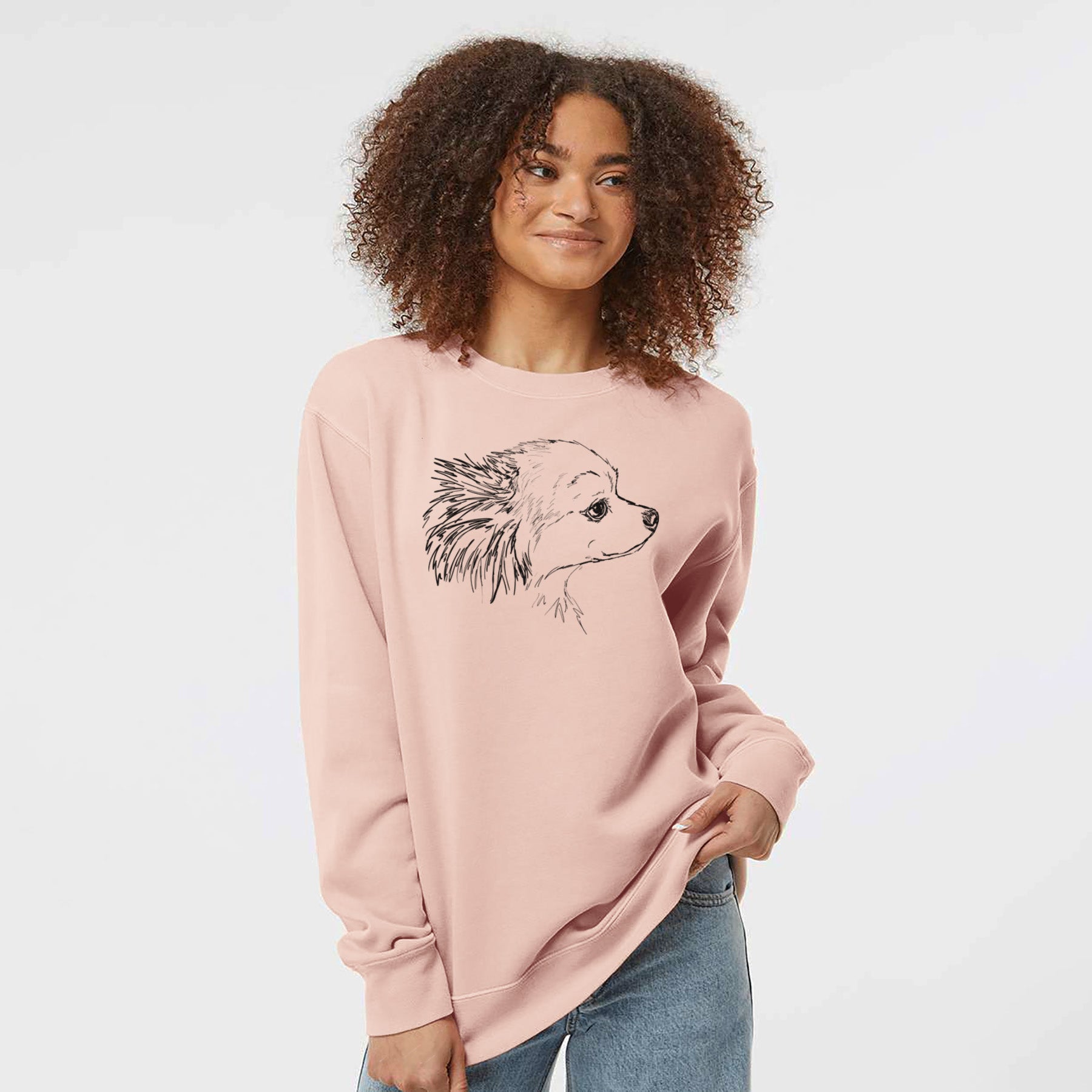 Doodled Charles the Pomchi - Unisex Pigment Dyed Crew Sweatshirt