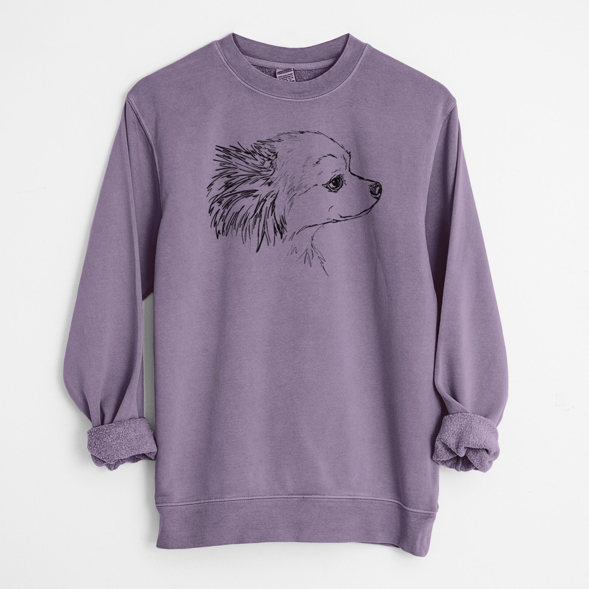 Doodled Charles the Pomchi - Unisex Pigment Dyed Crew Sweatshirt