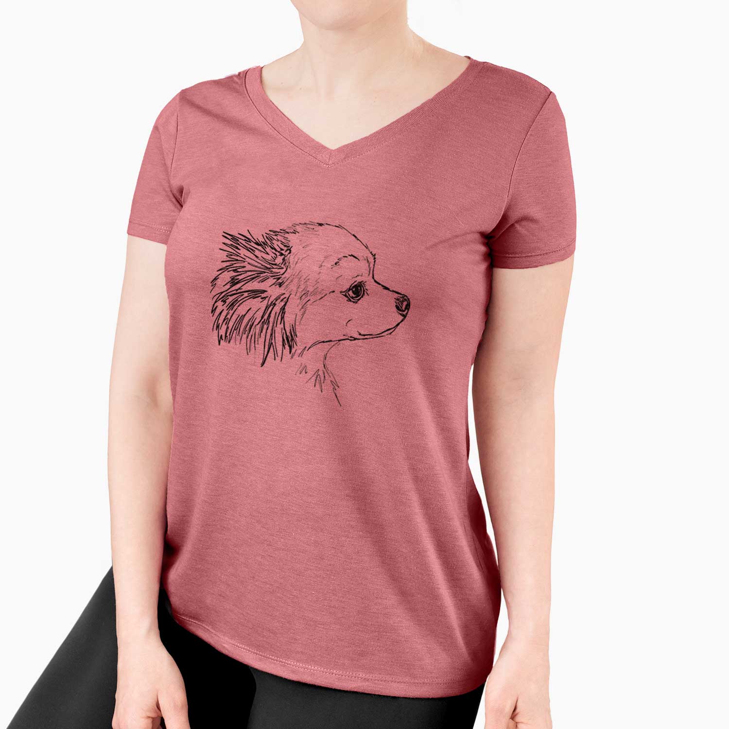 Doodled Charles the Pomchi - Women's V-neck Shirt