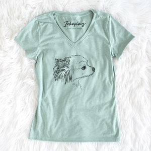 Doodled Charles the Pomchi - Women's V-neck Shirt