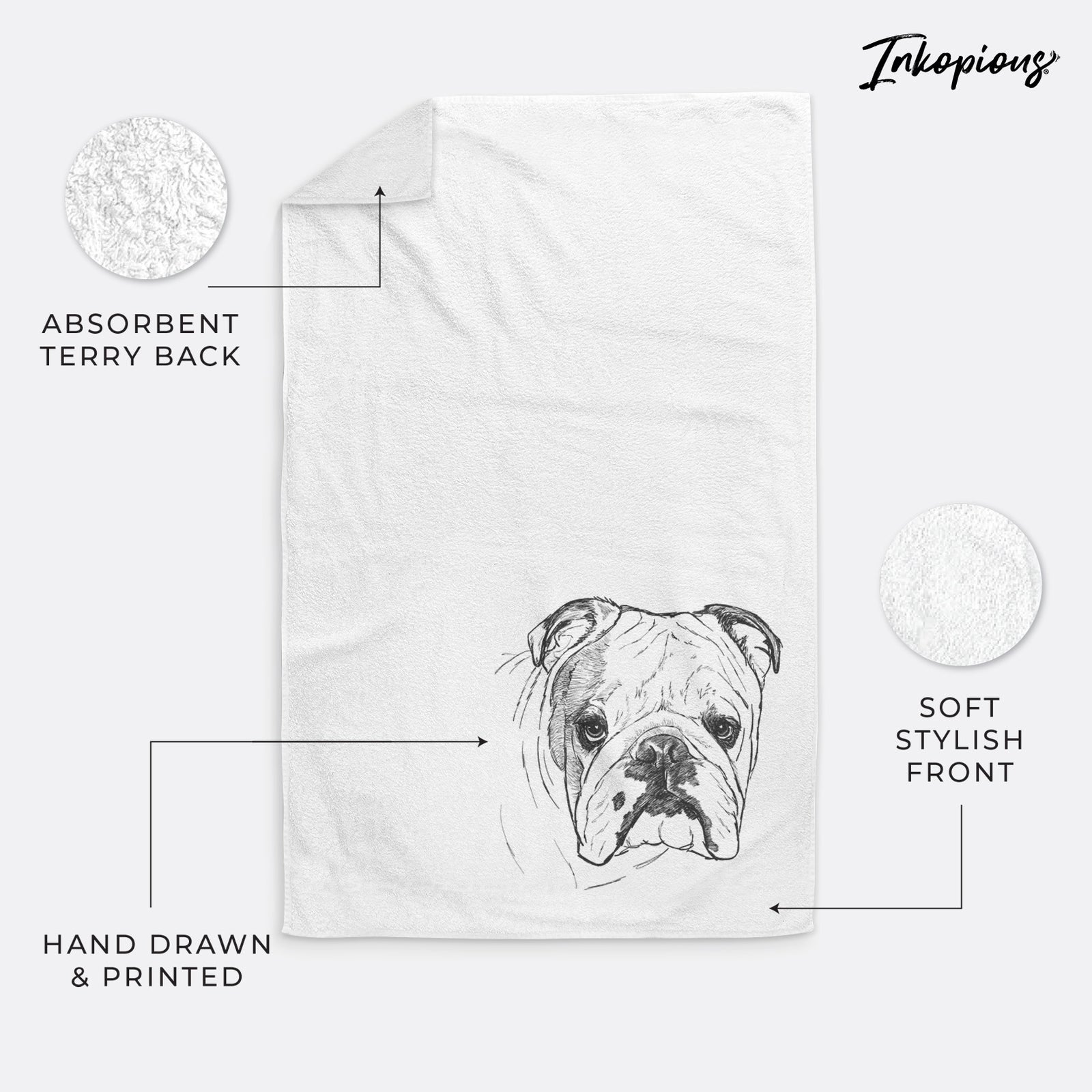 Doodled Chesty the English Bulldog Decorative Hand Towel