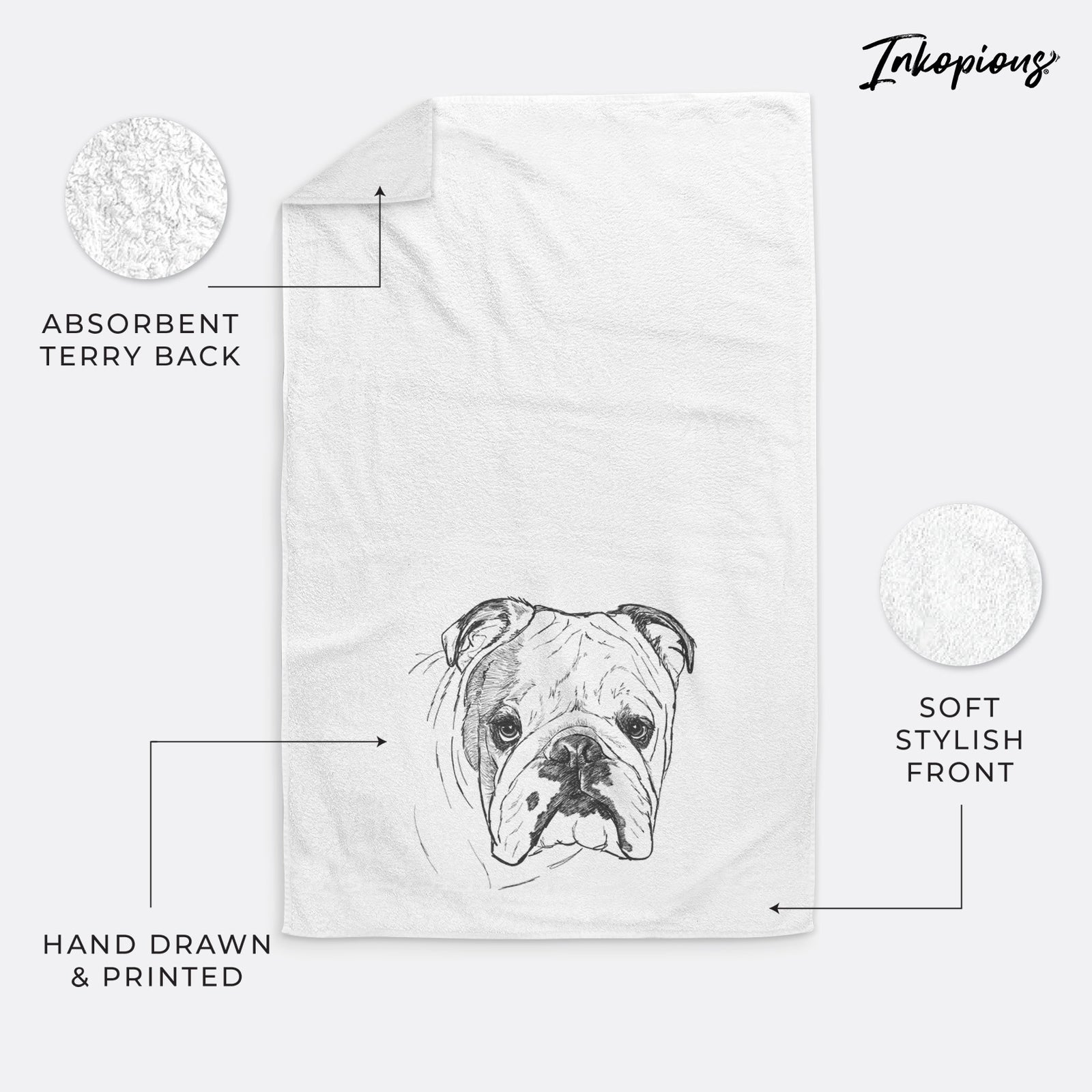 Doodled Chesty the English Bulldog Decorative Hand Towel