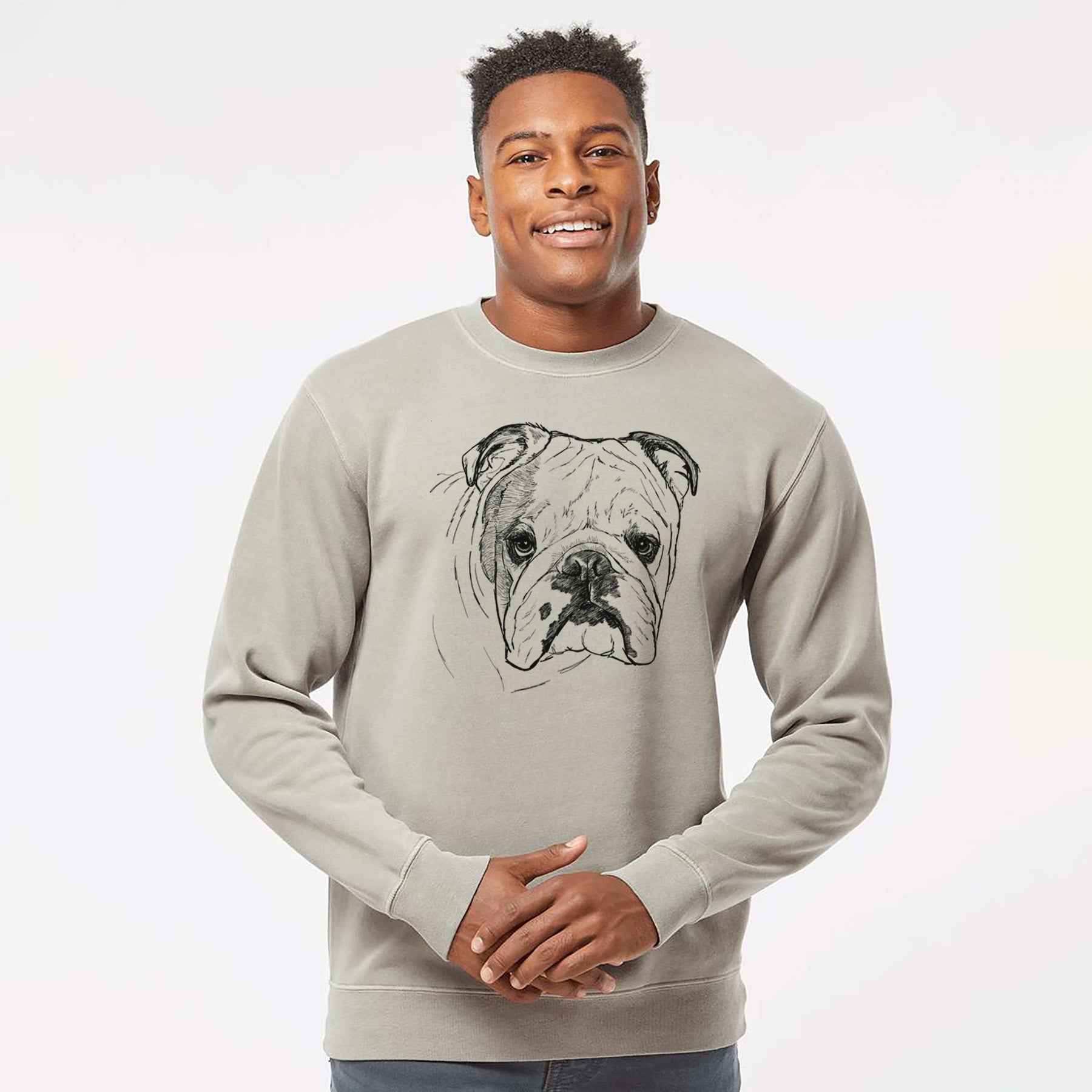 Doodled Chesty the English Bulldog - Unisex Pigment Dyed Crew Sweatshirt