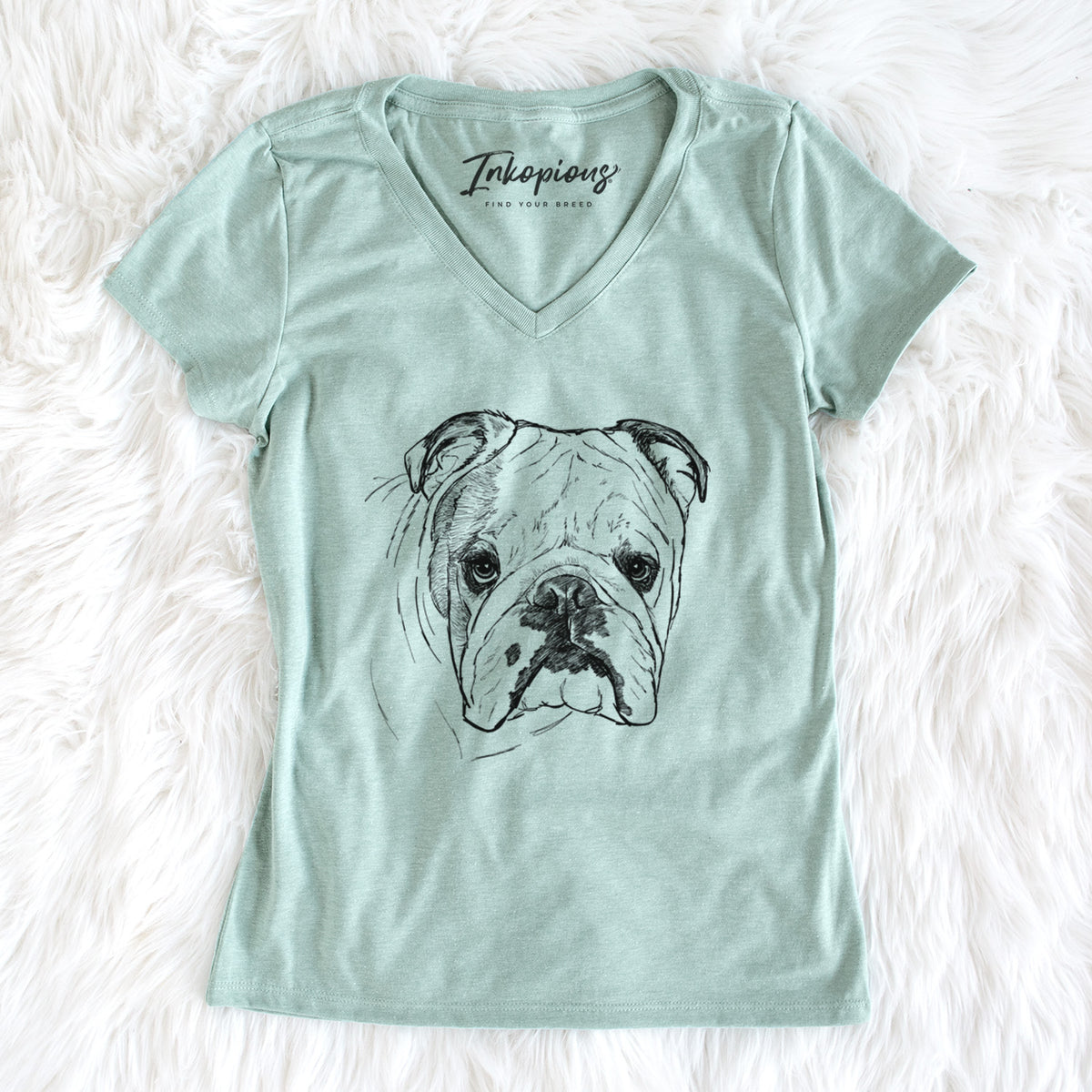 Doodled Chesty the English Bulldog - Women&#39;s Perfect V-neck Shirt