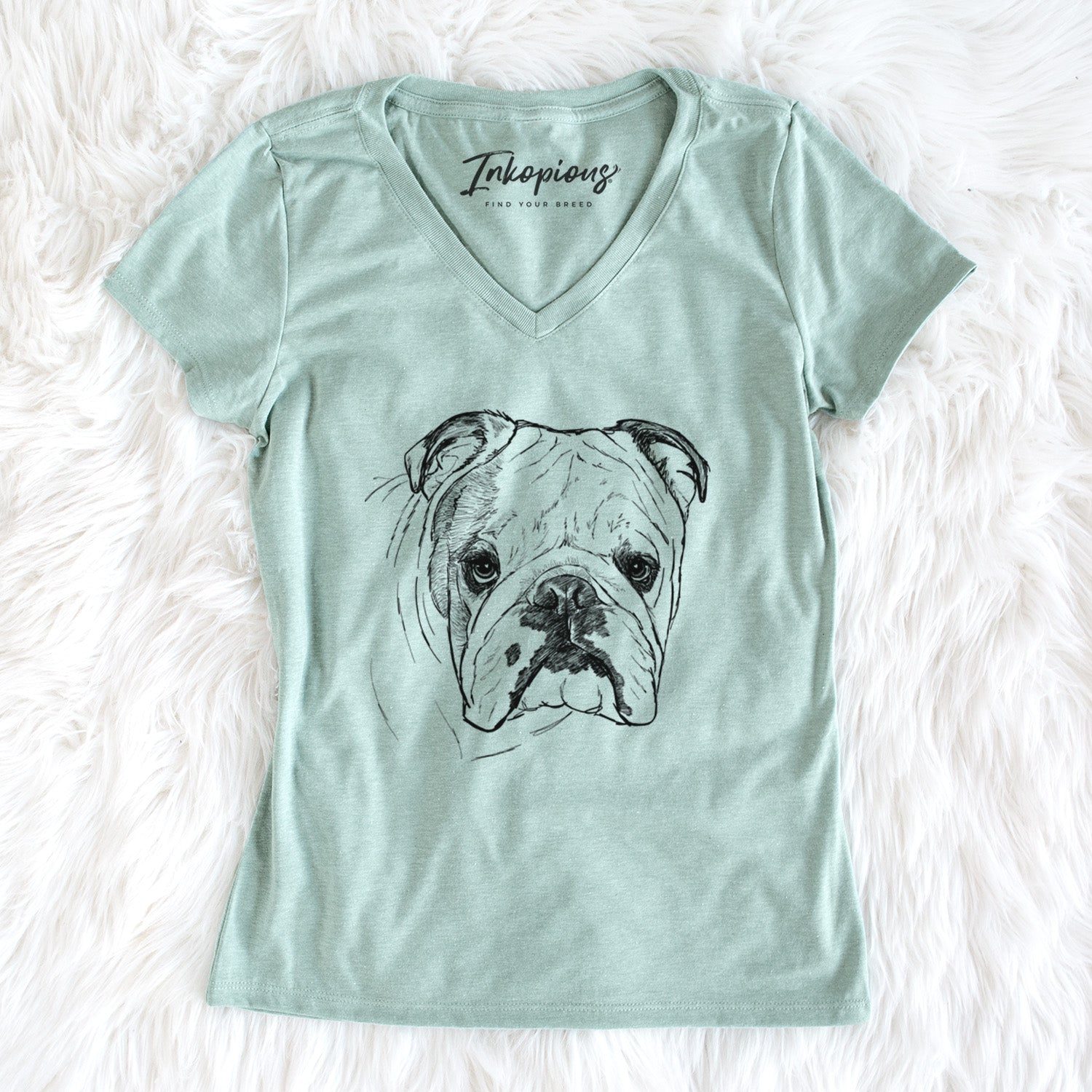 Doodled Chesty the English Bulldog - Women's Perfect V-neck Shirt