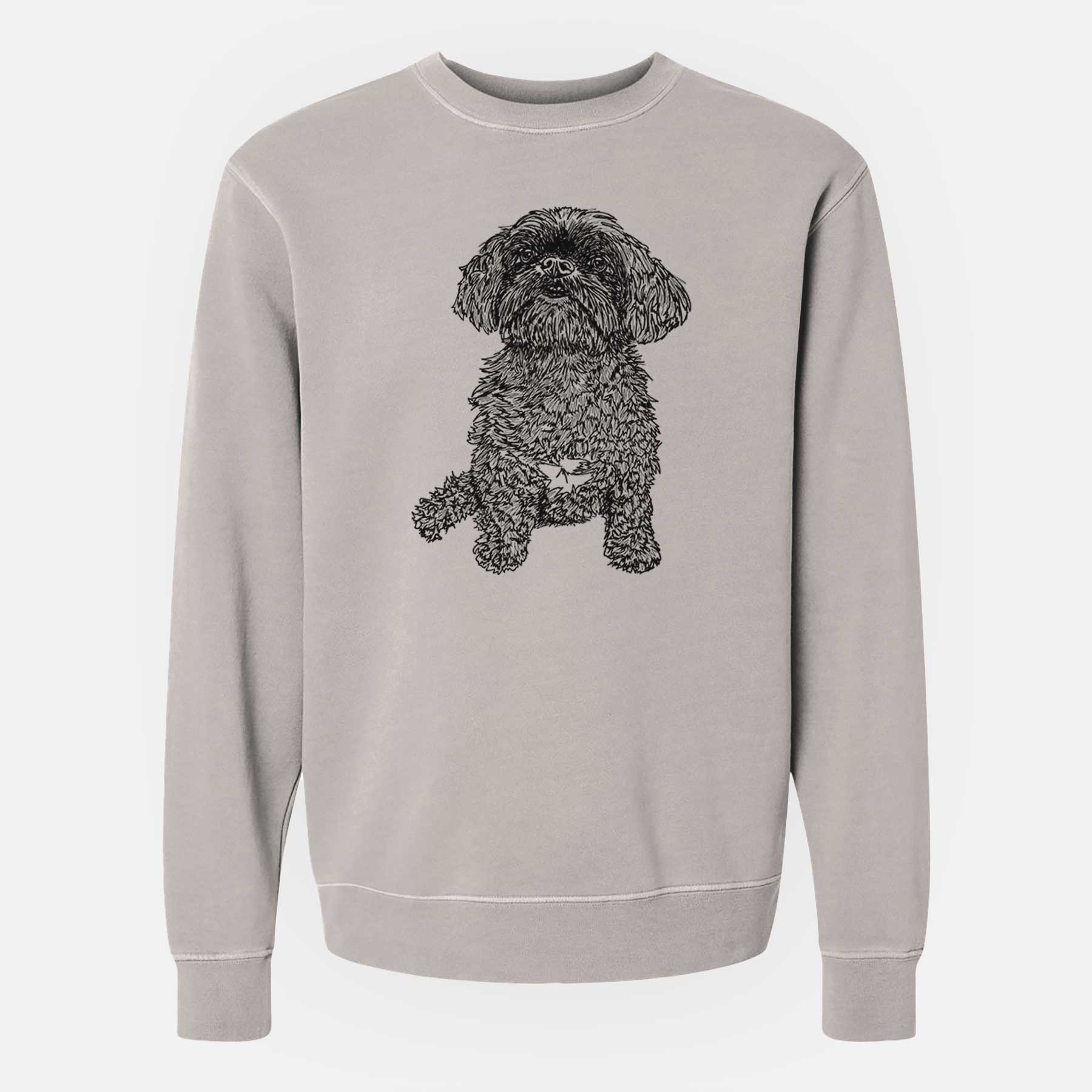 Doodled Chewie the Peekapoo - Unisex Pigment Dyed Crew Sweatshirt