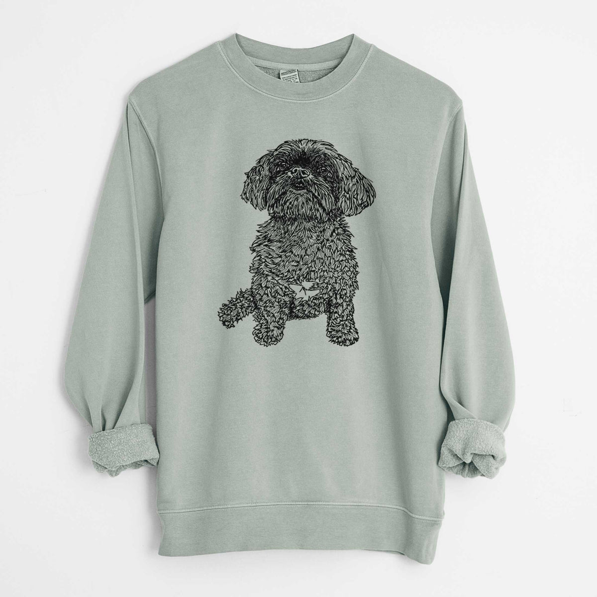 Doodled Chewie the Peekapoo - Unisex Pigment Dyed Crew Sweatshirt