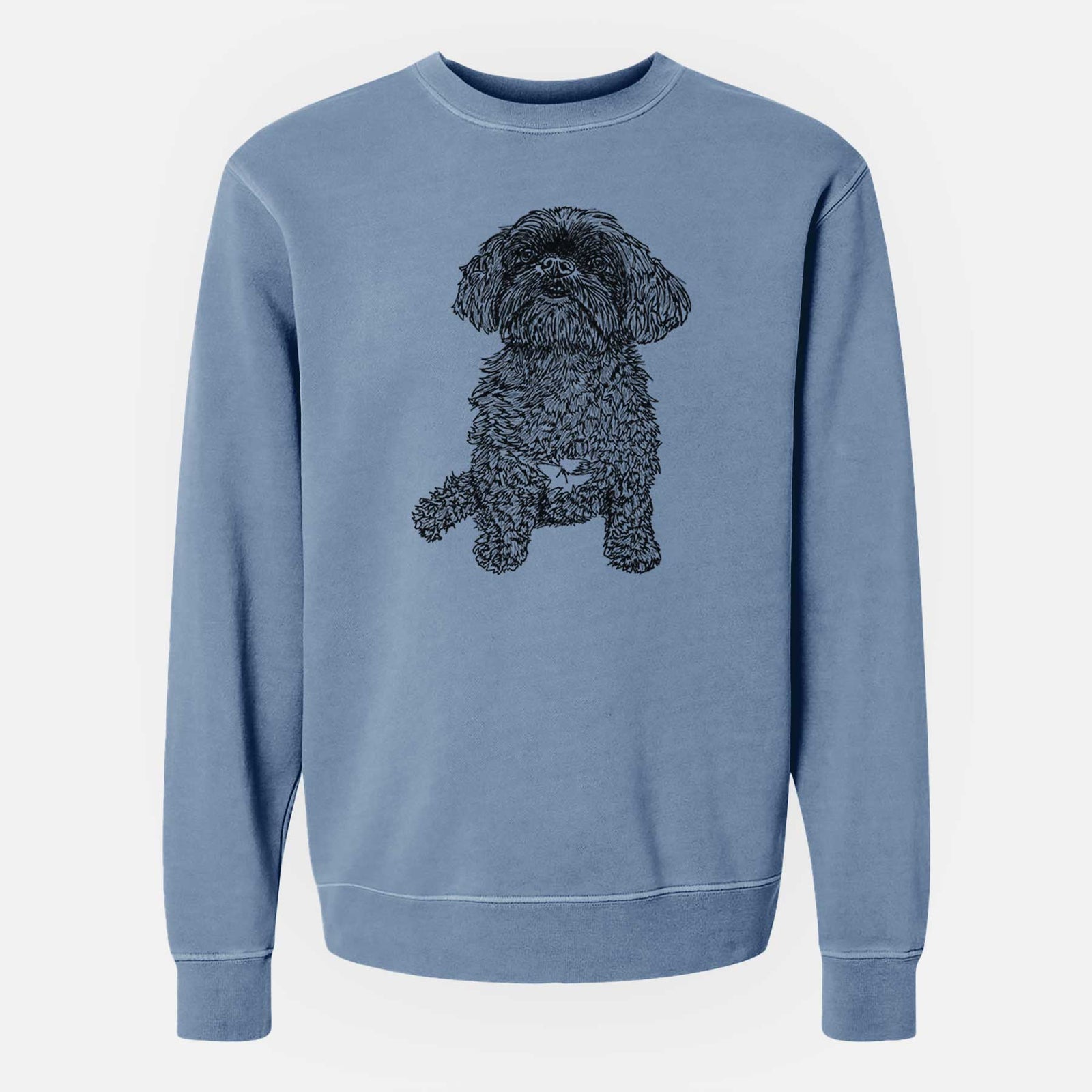 Doodled Chewie the Peekapoo - Unisex Pigment Dyed Crew Sweatshirt