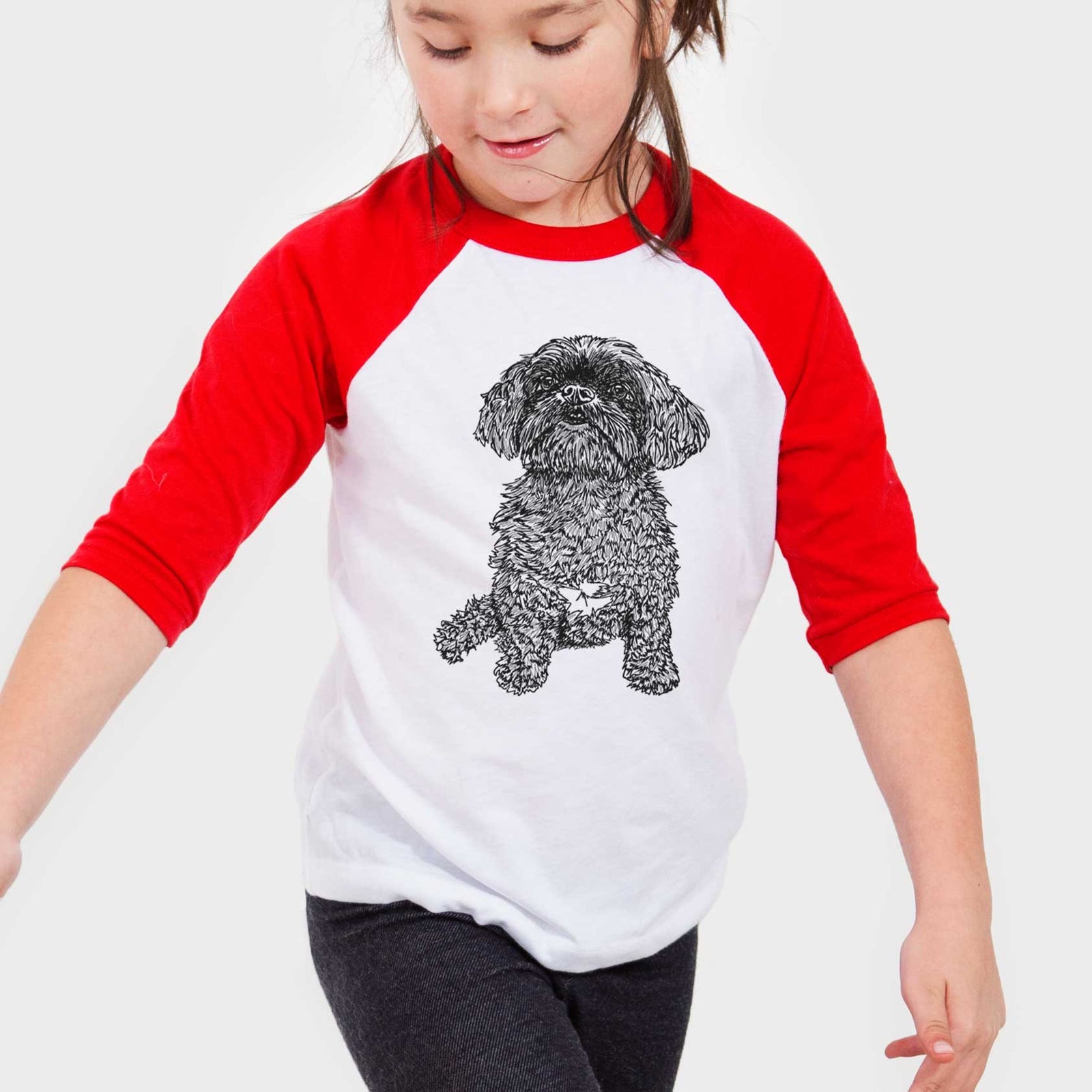 Doodled Chewie the Peekapoo - Youth 3/4 Long Sleeve