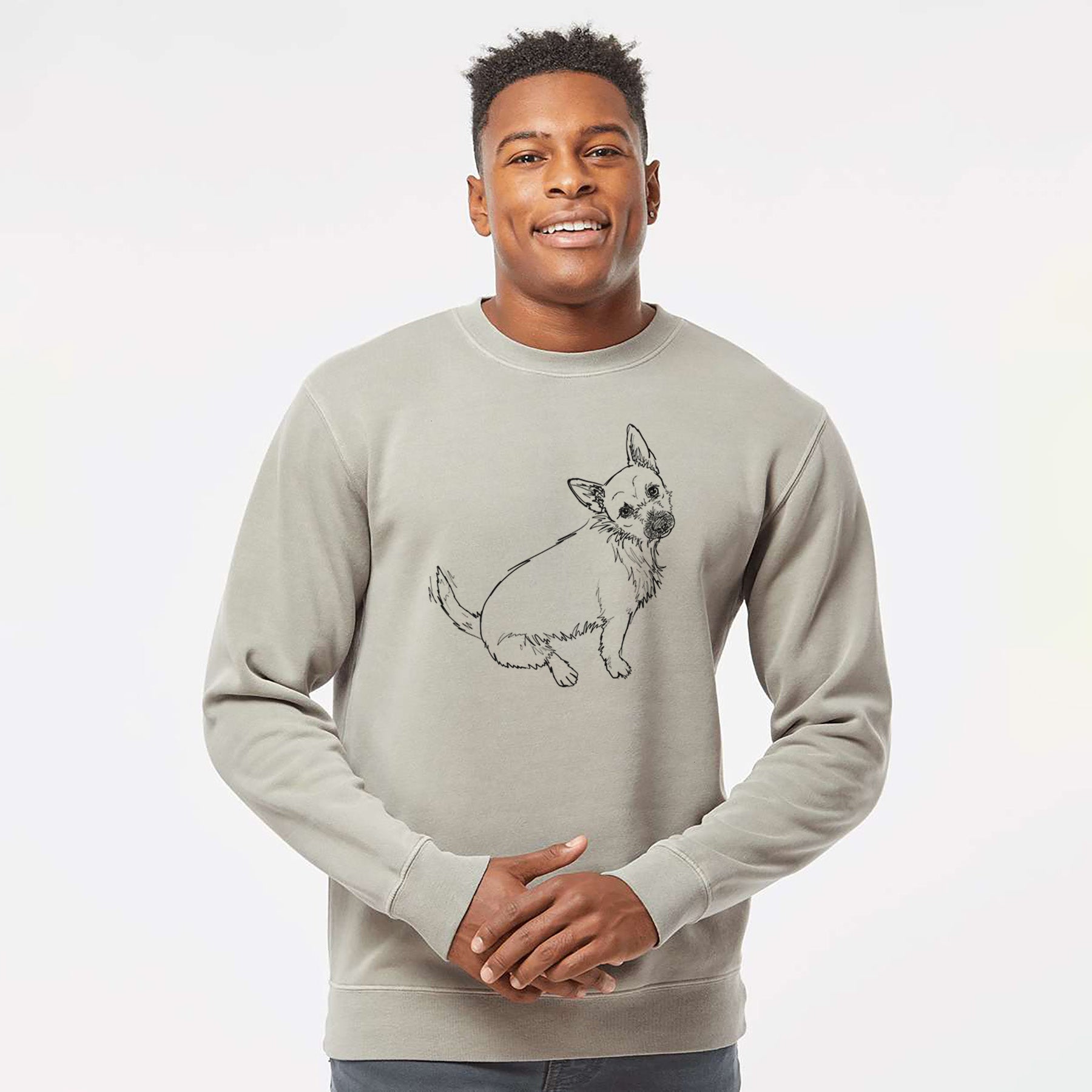 Doodled Chewy the Super Mutt - Unisex Pigment Dyed Crew Sweatshirt