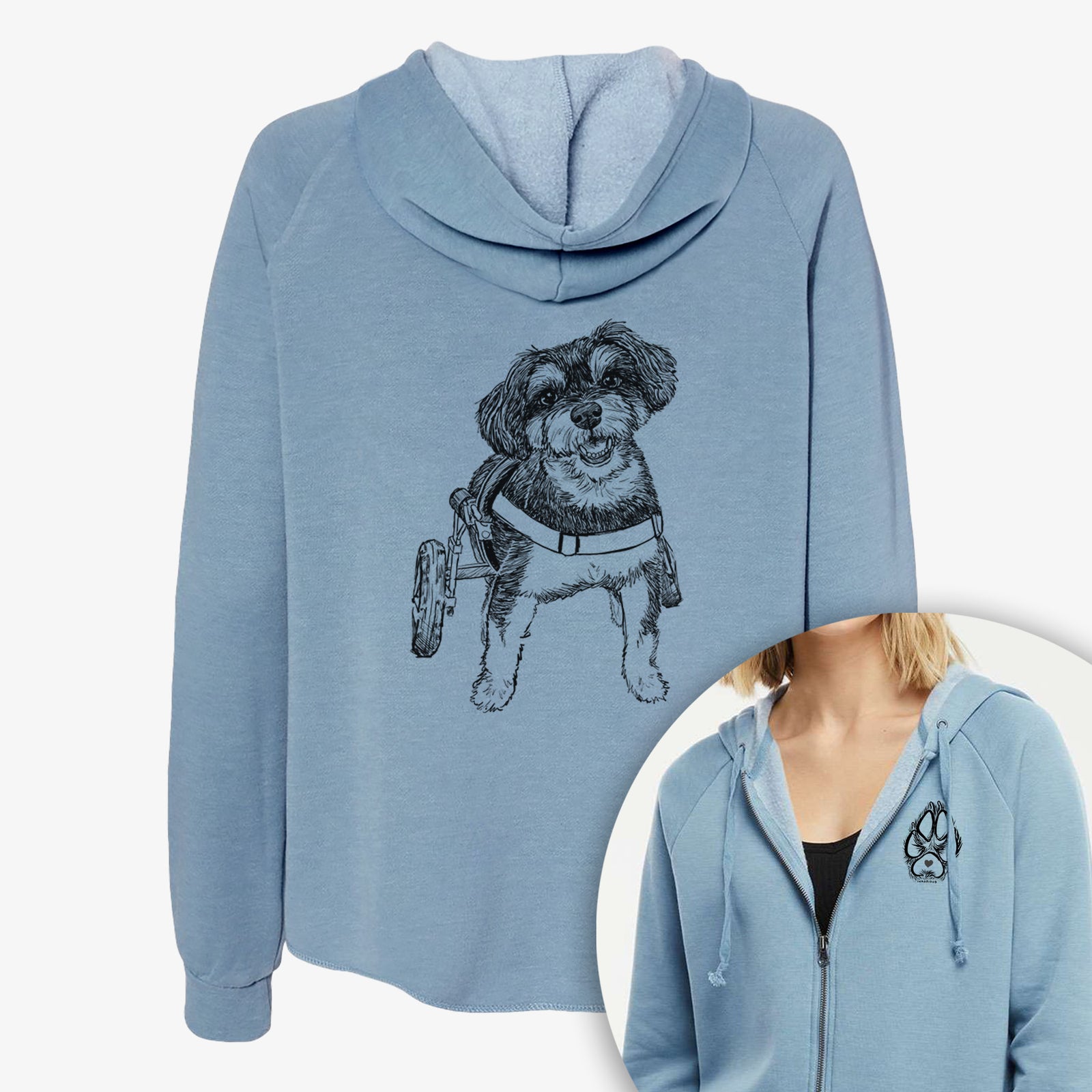 Doodled Cobb the Havapoo - Women's Cali Wave Zip-Up Sweatshirt